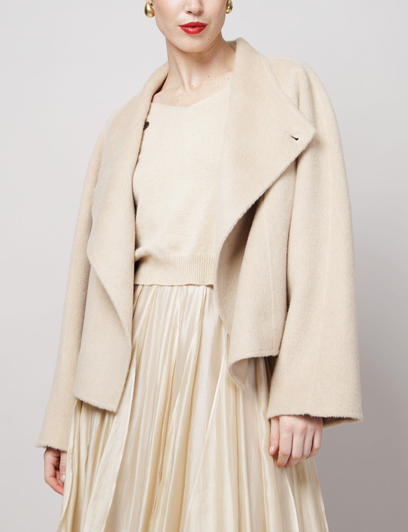 Cropped Camel Coat in White image 1