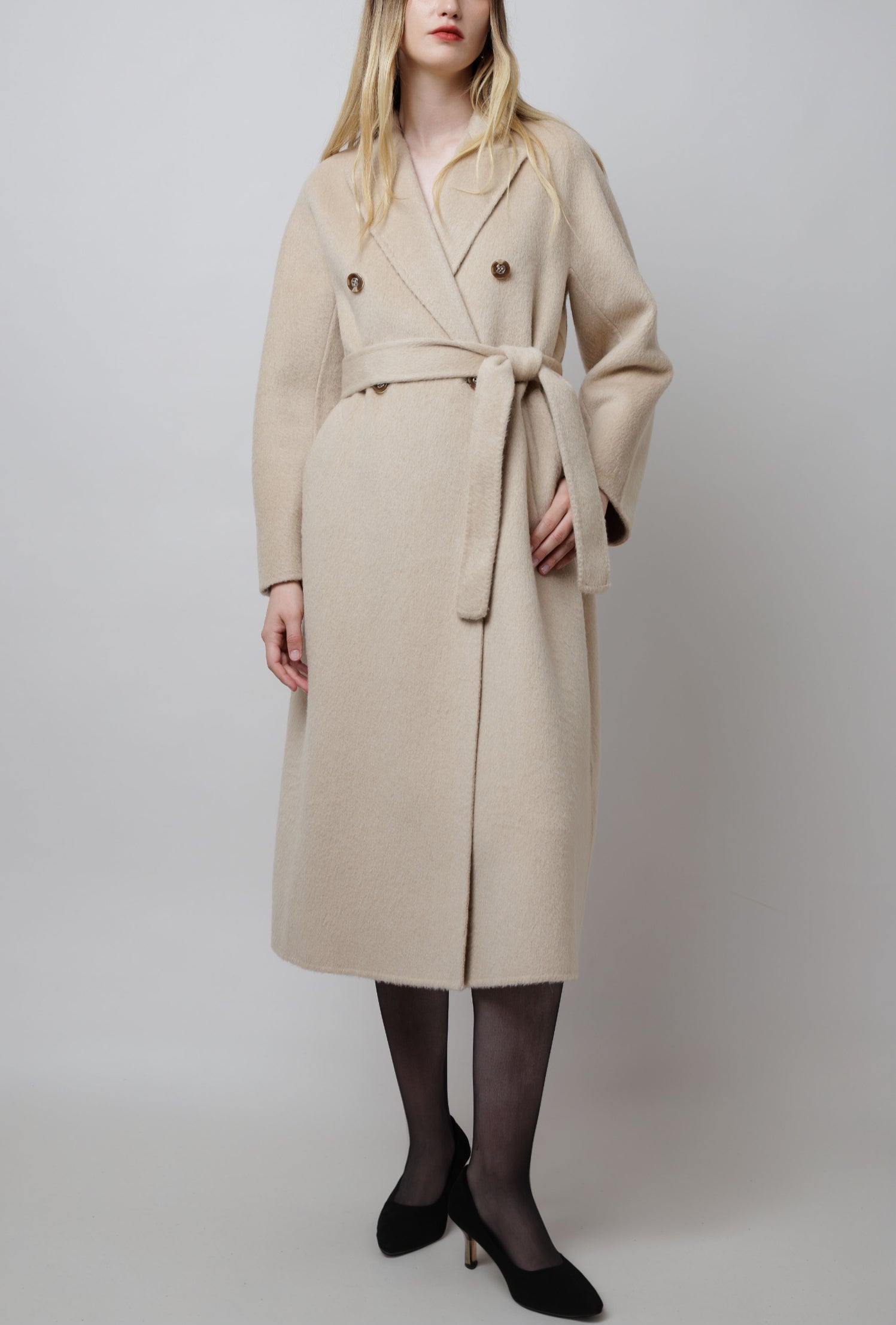 A-Line Camel Coat With Belt in White image 0