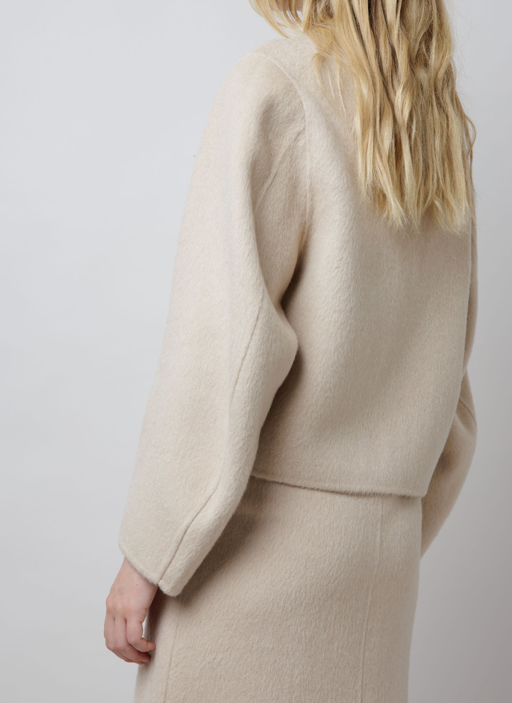 Cropped Camel Coat in White image 3