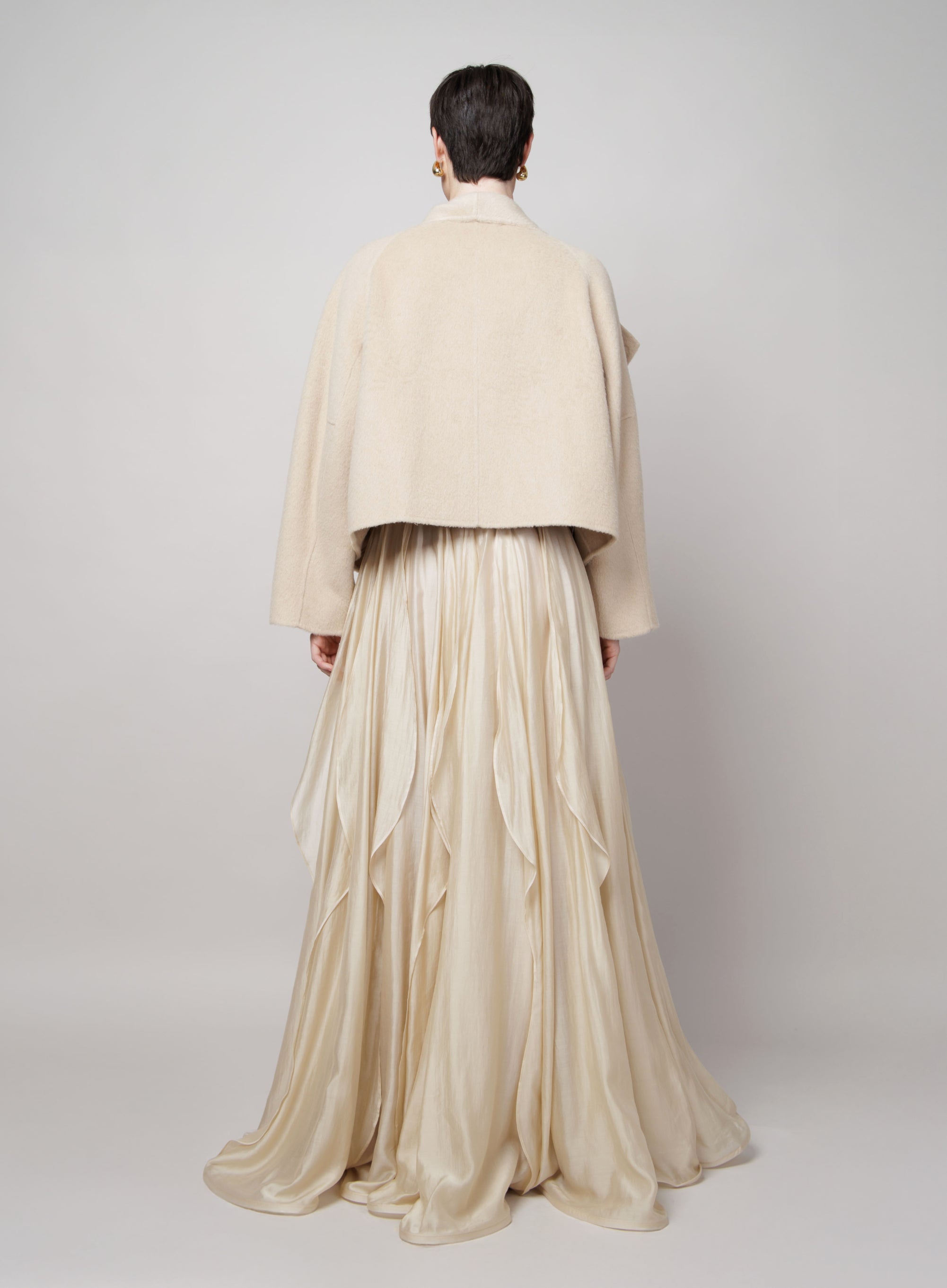 Cropped Camel Coat in White image 3