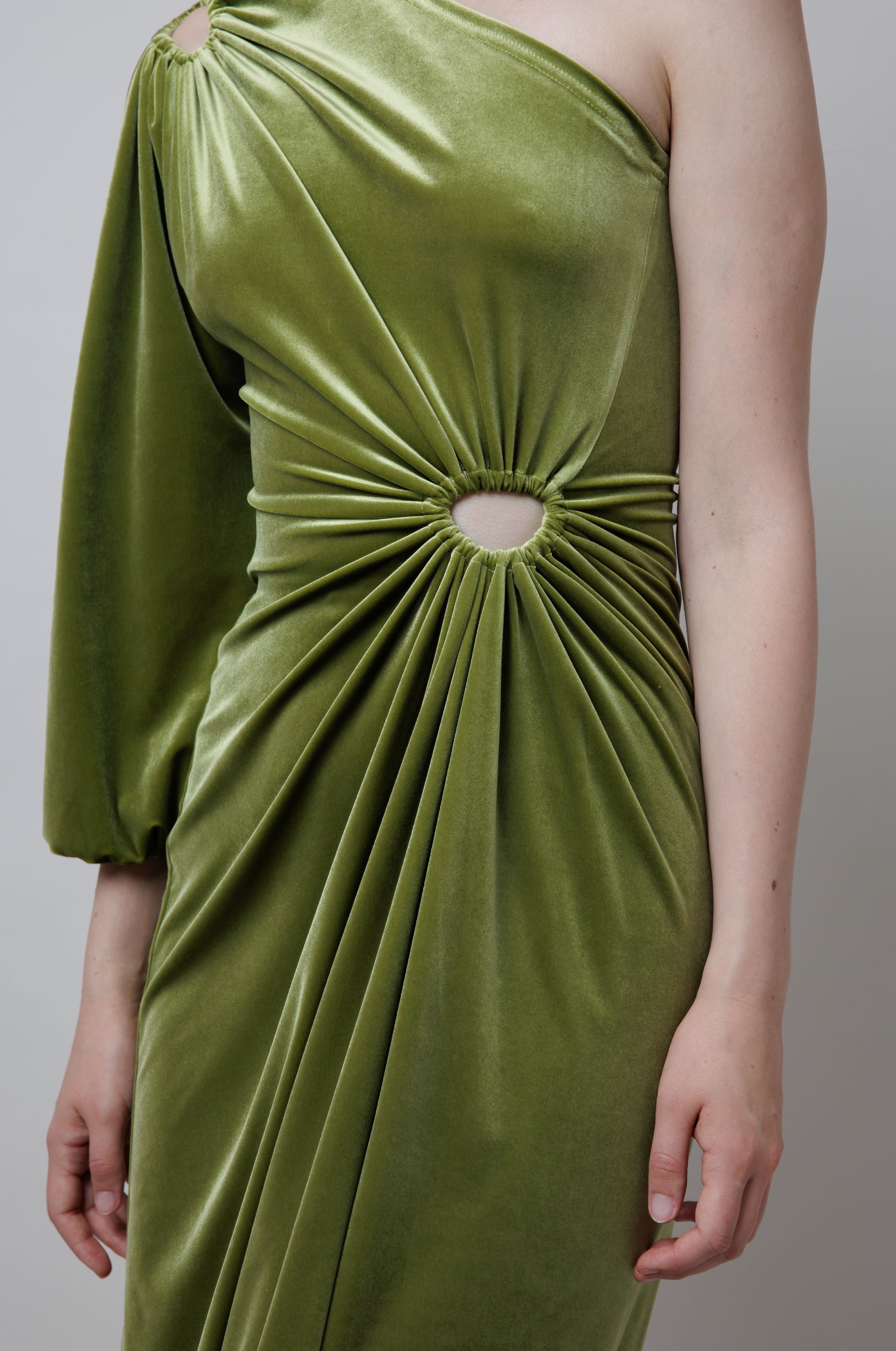 Asymmetrical Gathered Velvet Dress image 3