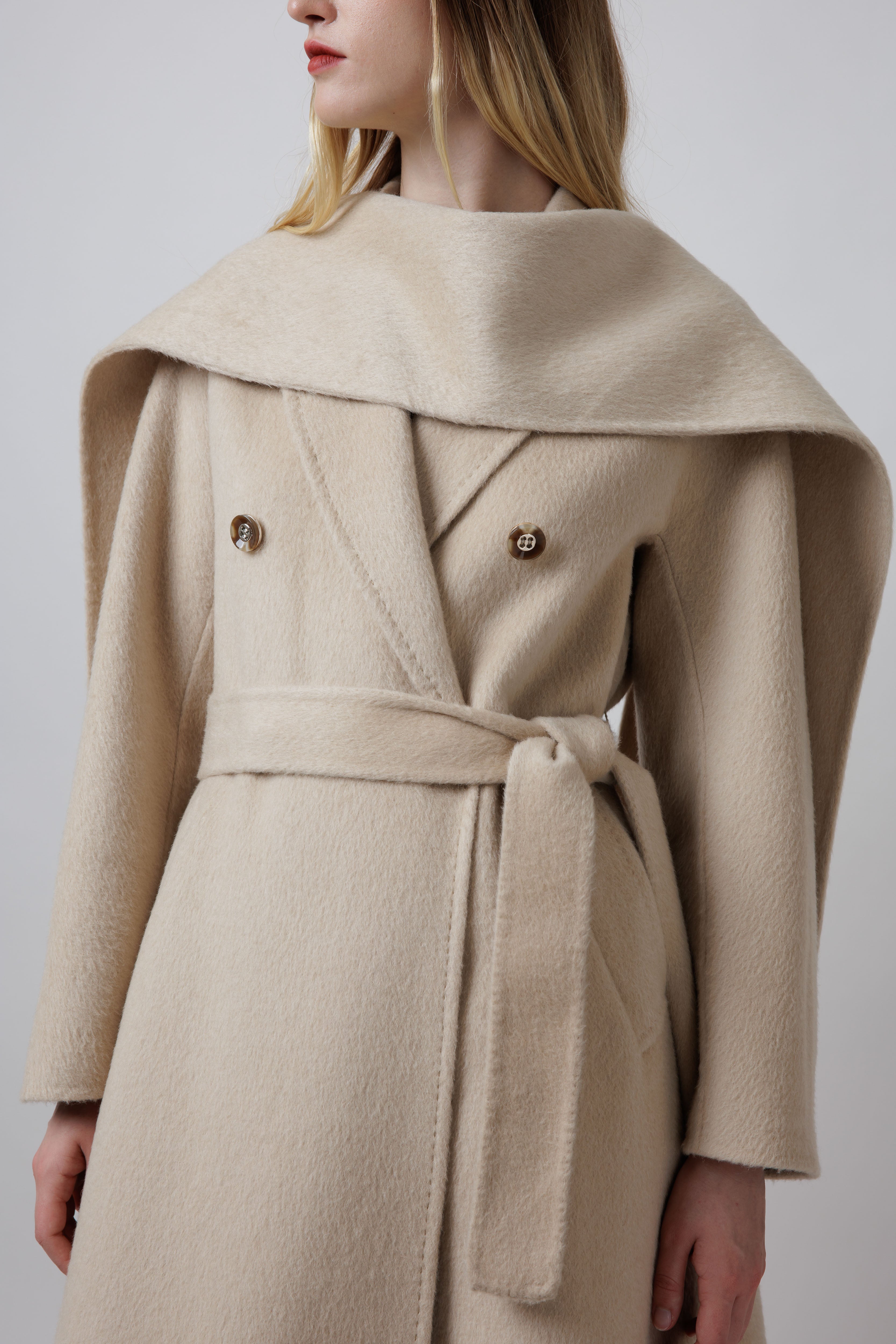 A-Line Camel Coat With Belt in White image 1