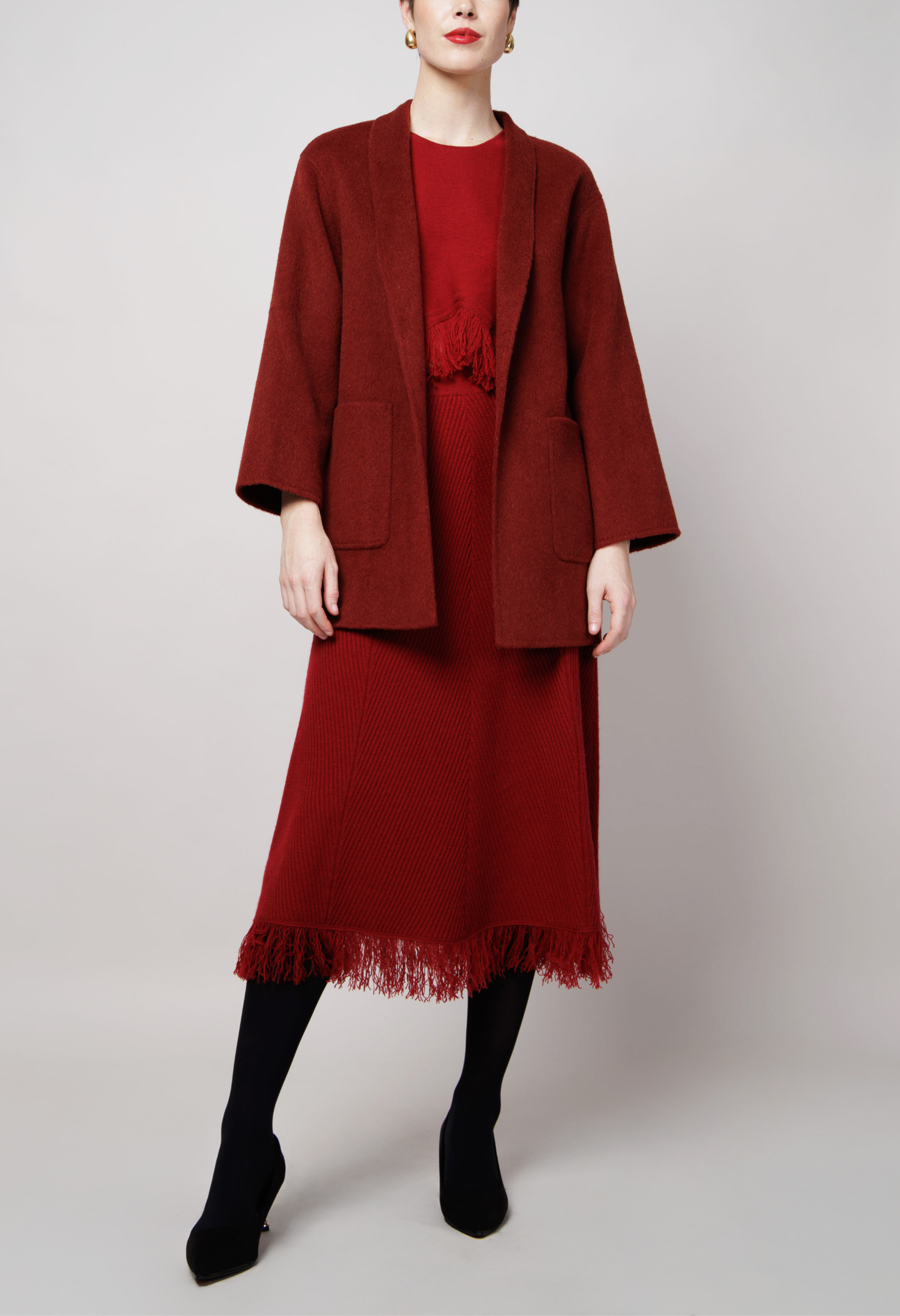 Belted Camel Coat in Red image 0