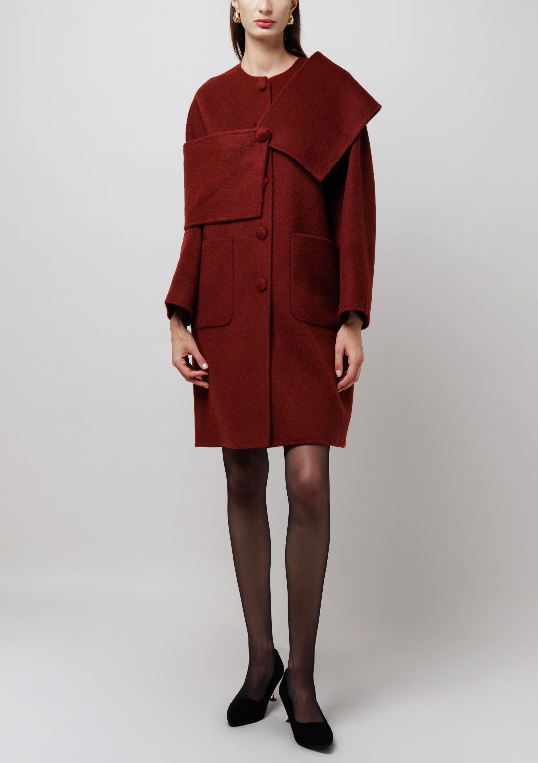 Statement Scarf Camel Coat in Red image 0