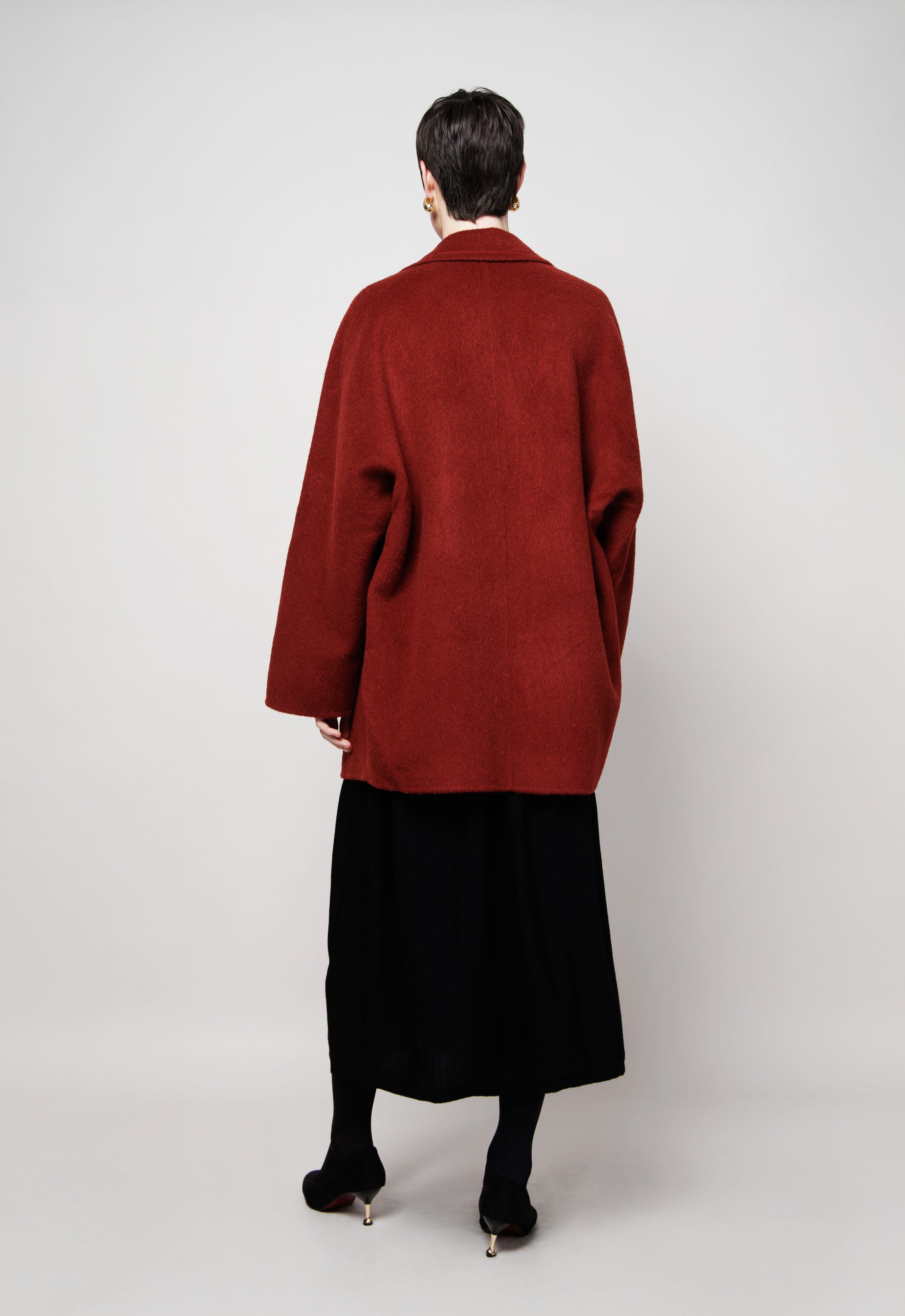 Double Breasted Camel Pea Coat in Red image 3