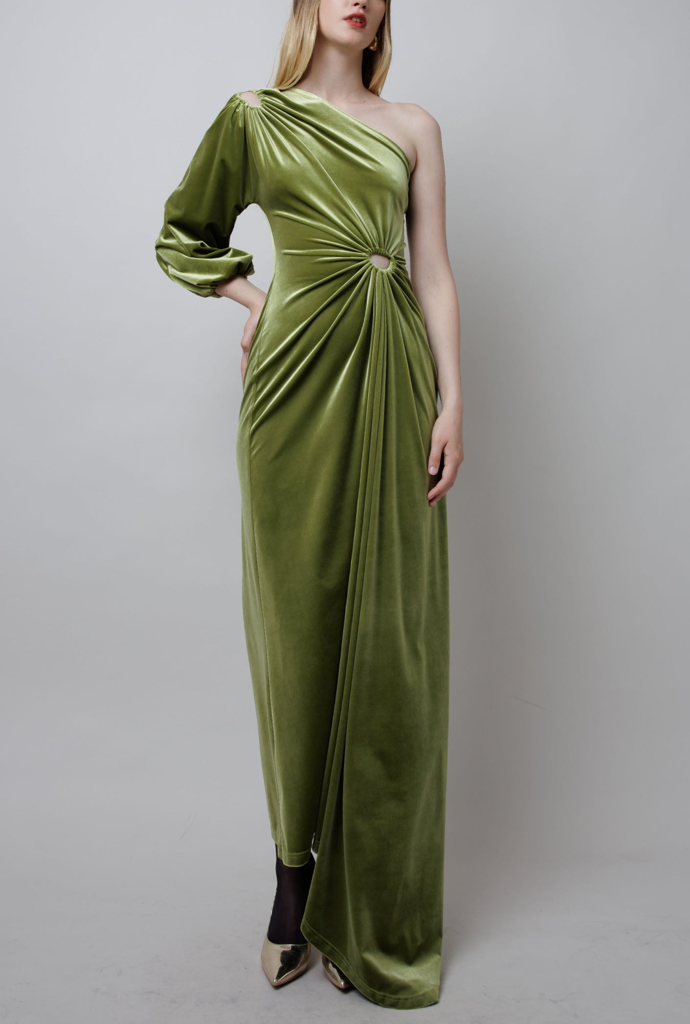 Asymmetrical Gathered Velvet Dress