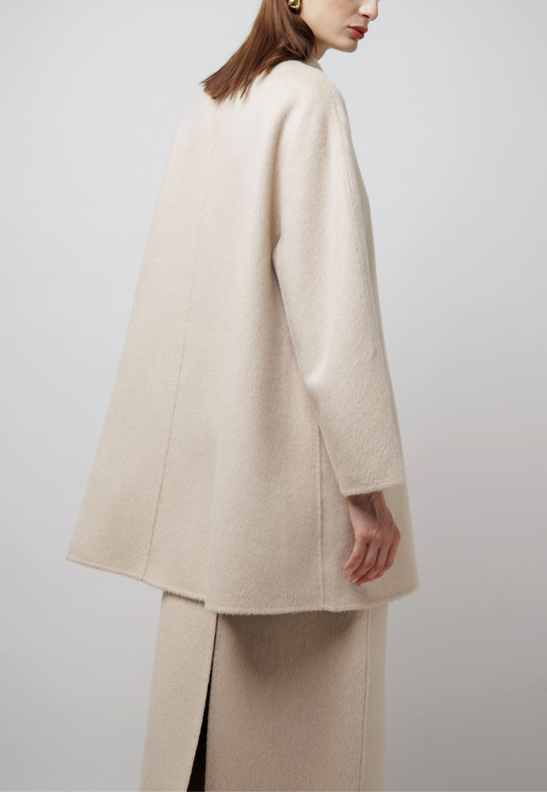 Neck Bow Camel Coat in White image 4