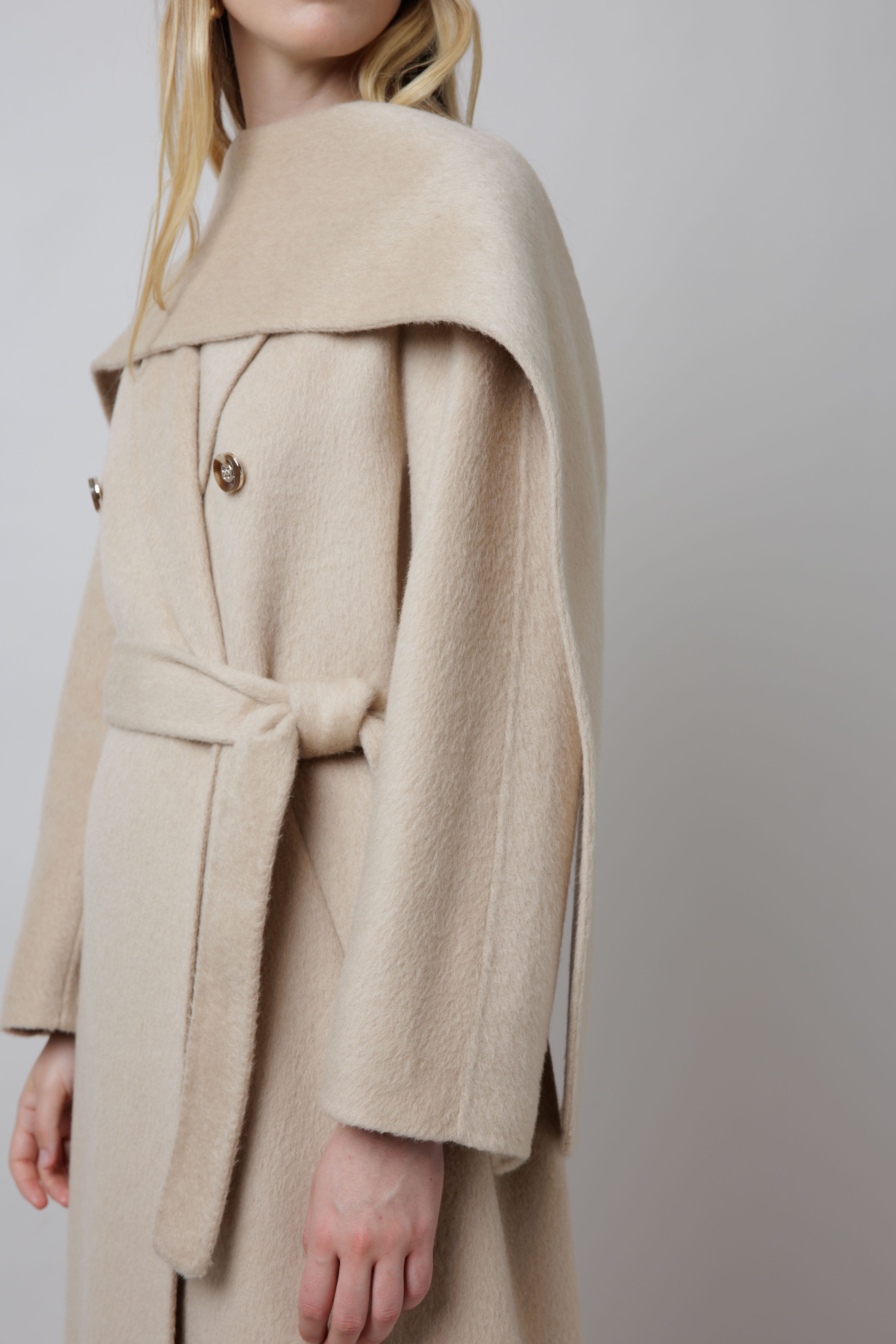 A-Line Camel Coat With Belt in White image 2