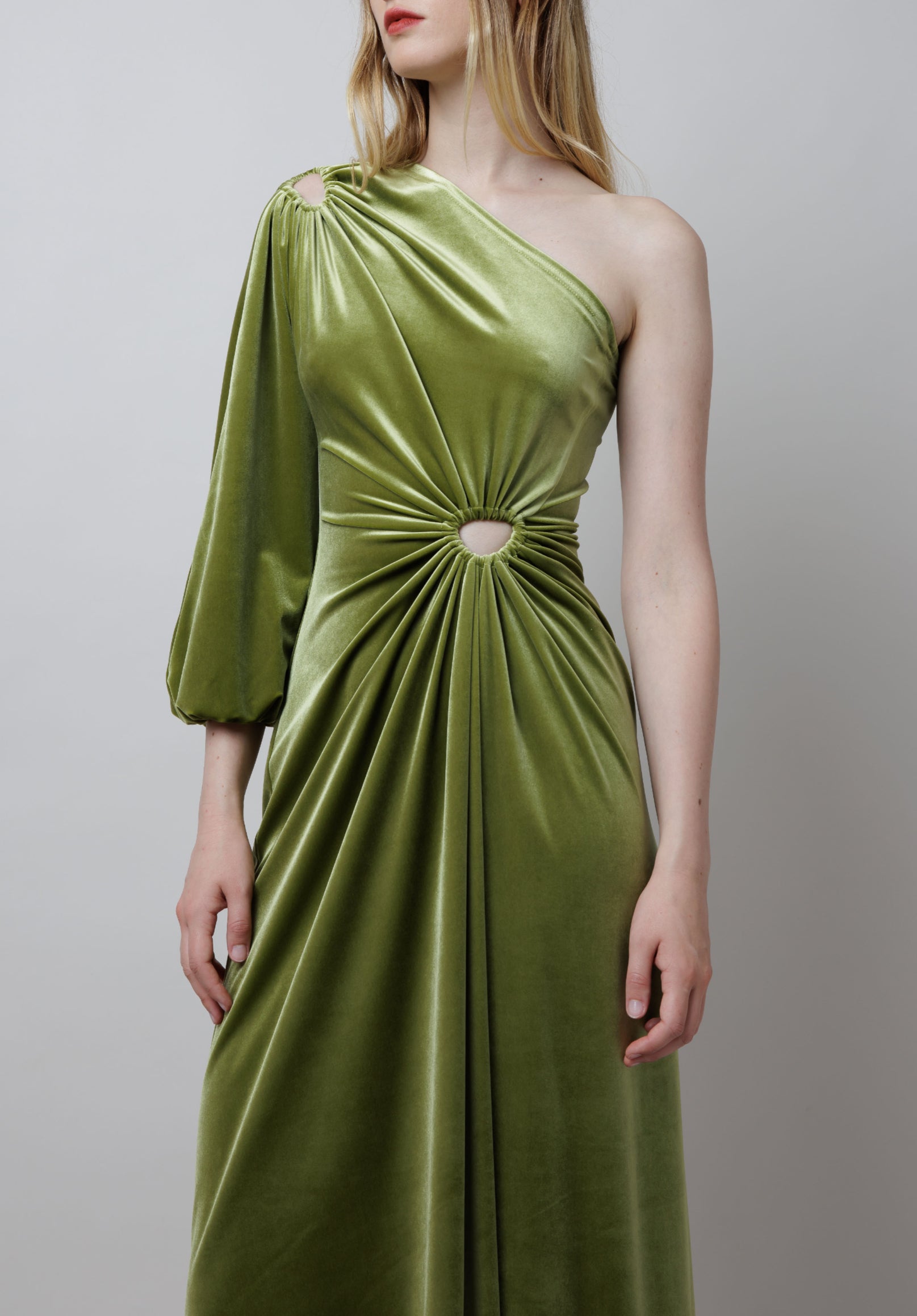 Asymmetrical Gathered Velvet Dress image 1