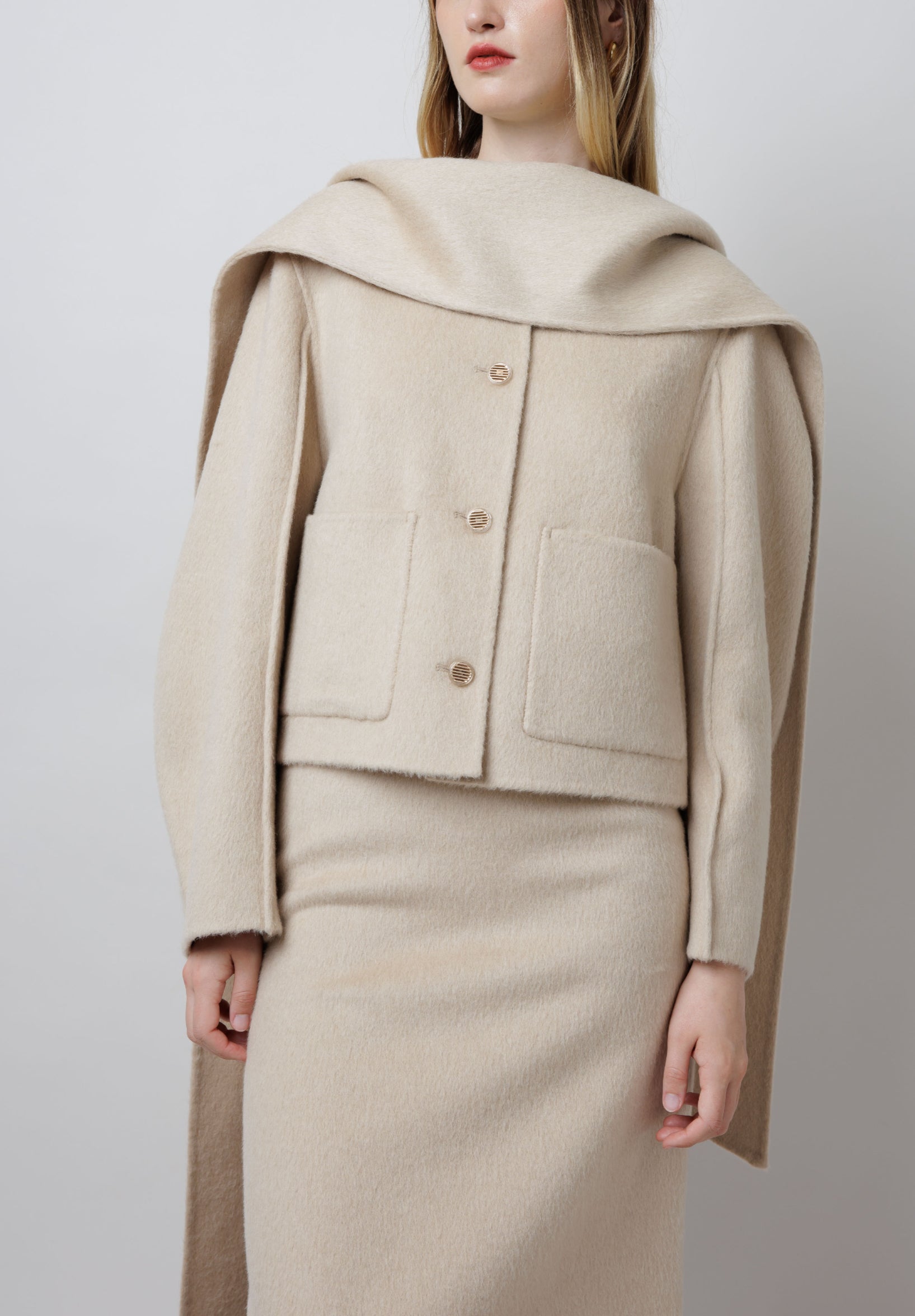 Cropped Camel Coat in White image 2