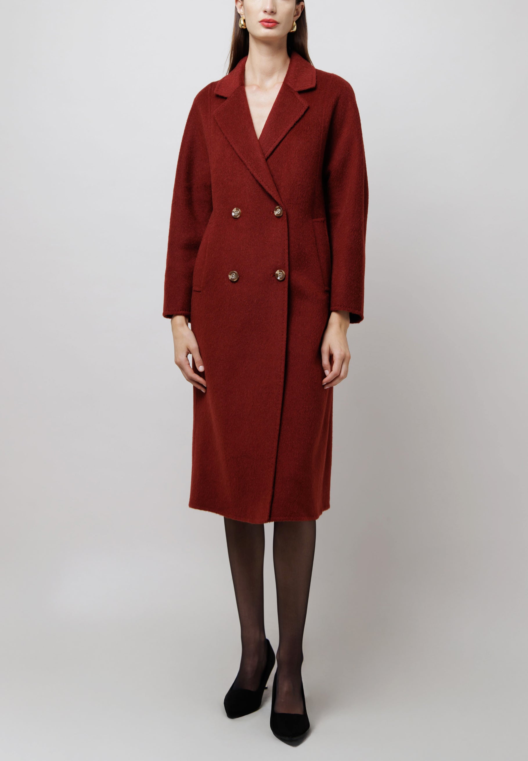 Double Breasted Camel Coat in Red image 0
