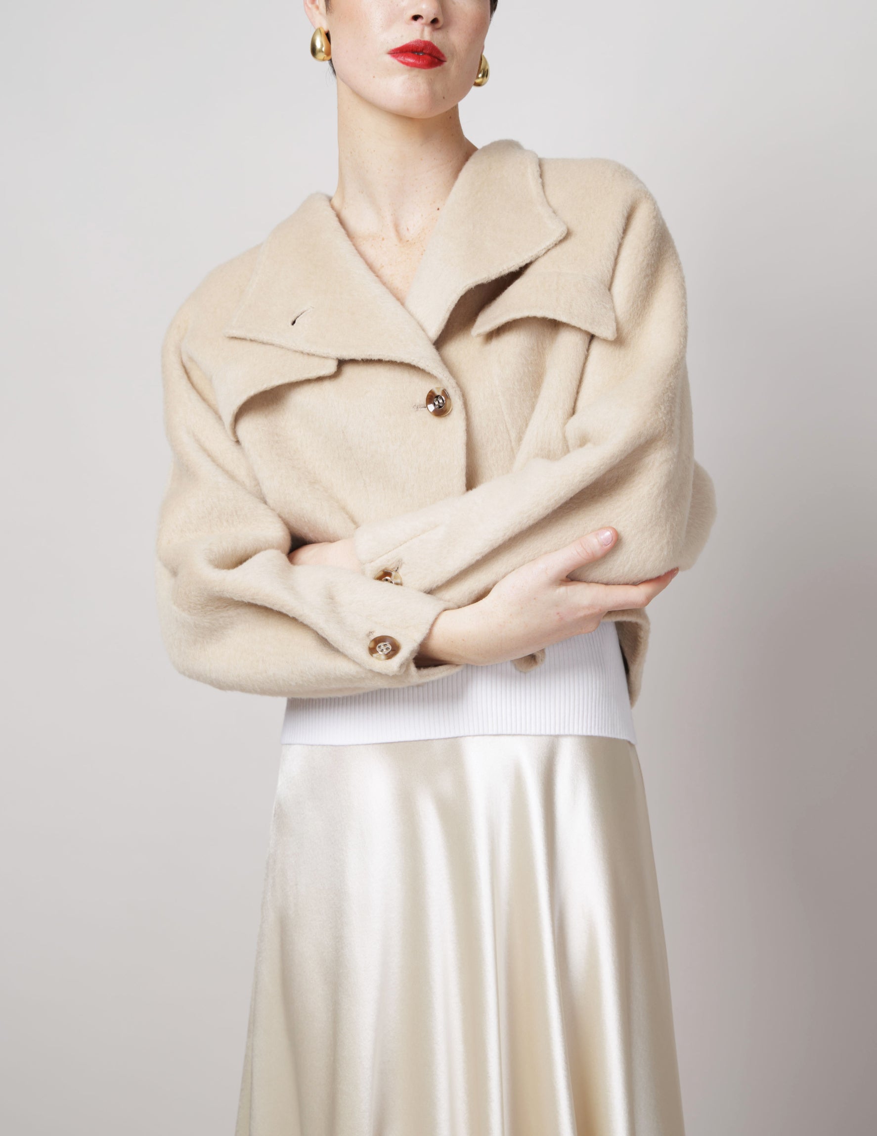 Bomber Camel Coat in White image 2