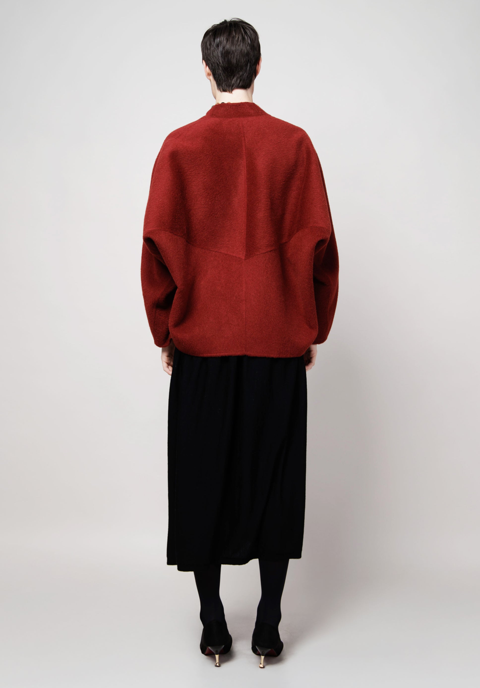 Cropped Kimono Camel Coat in Red image 4