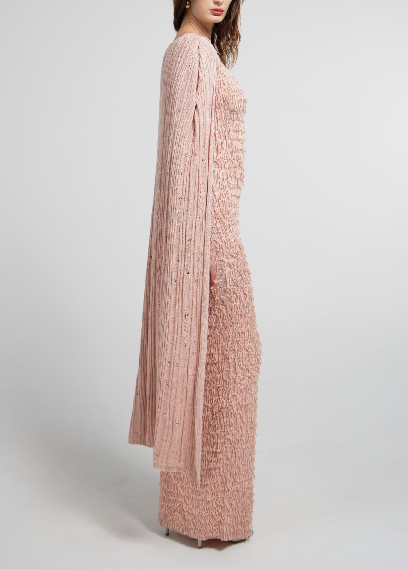 Fringe Cape Knit Maxi Dress