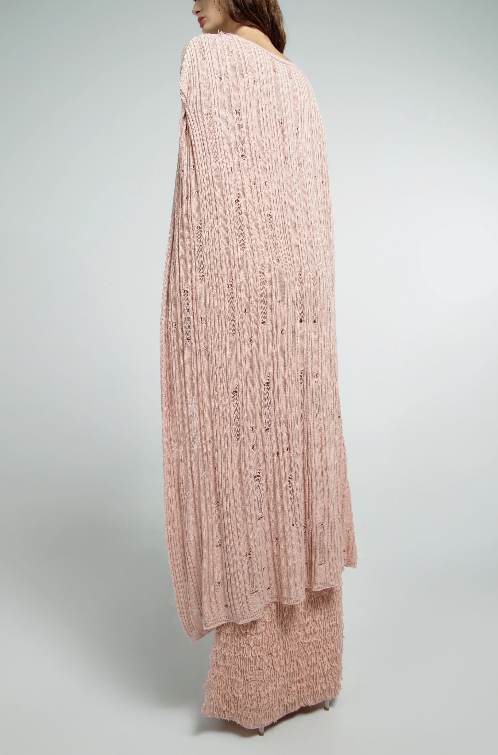 Fringe Cape Knit Maxi Dress