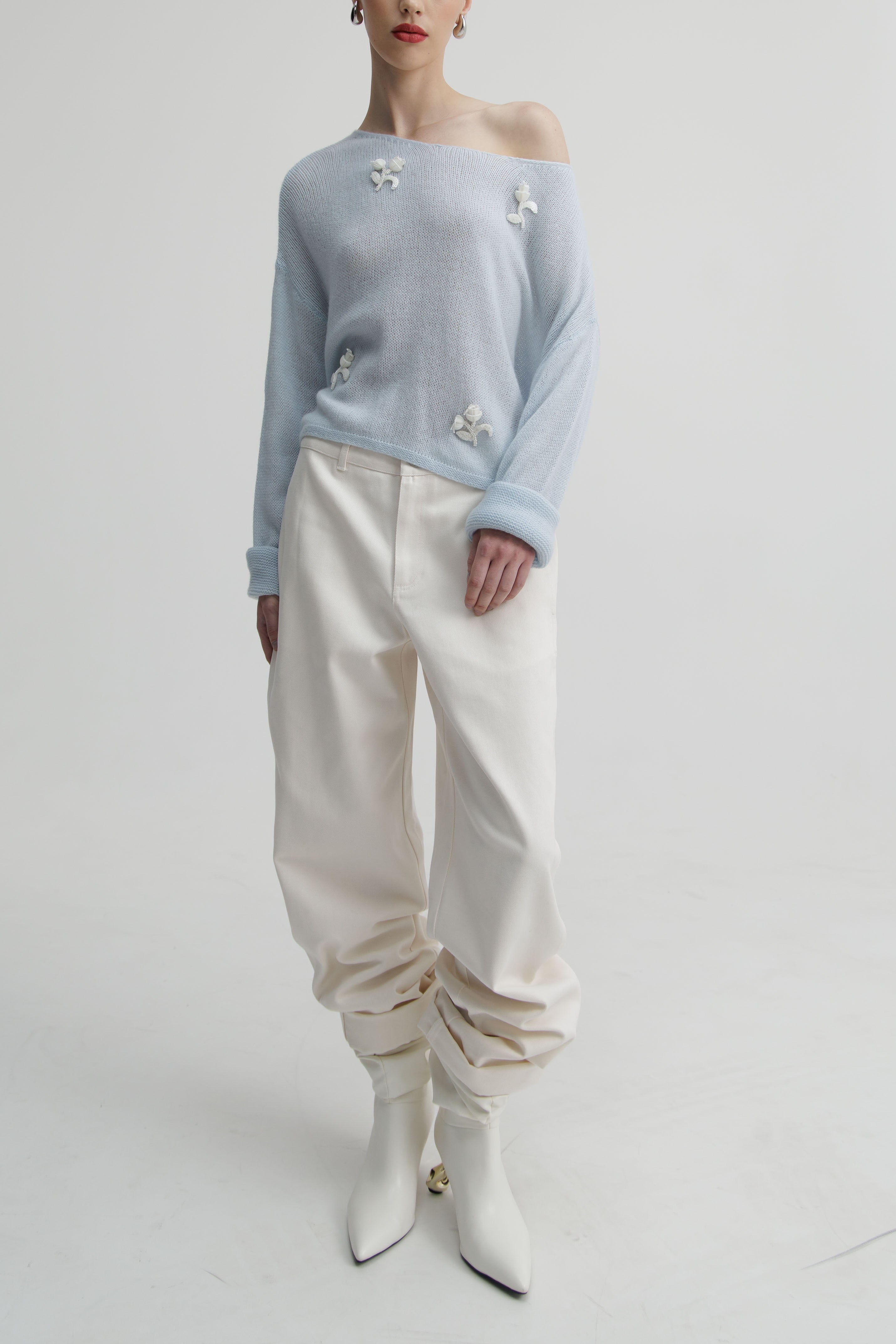 Pale Iris Slouched Embroidered Knit