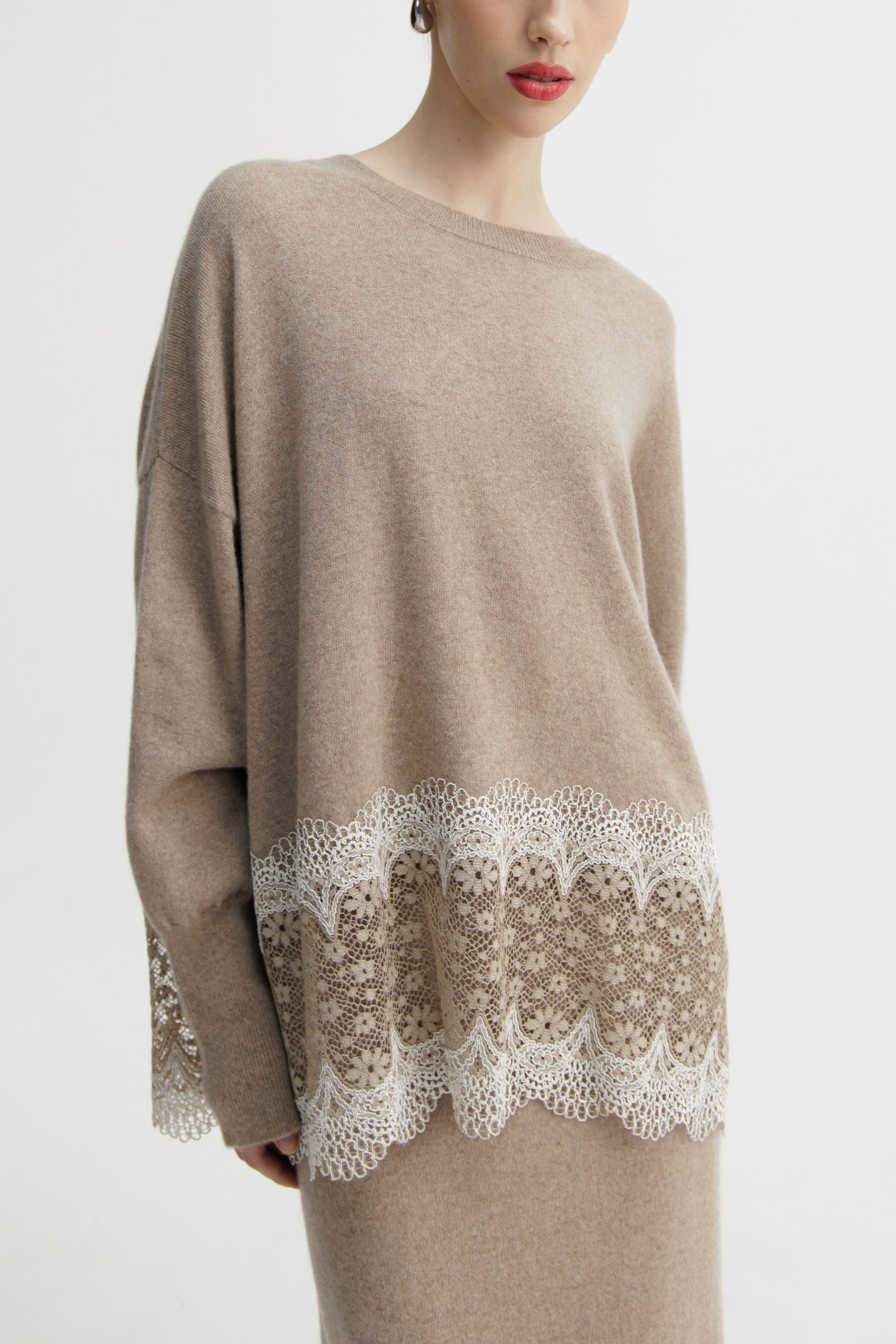 Warm Oat Ornate Lace Knit