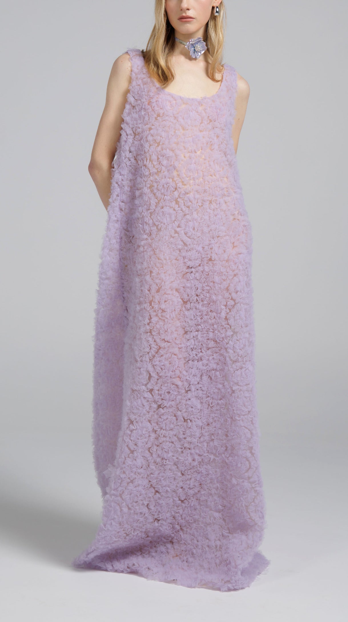 Purple Sheer Petal Maxi Dress