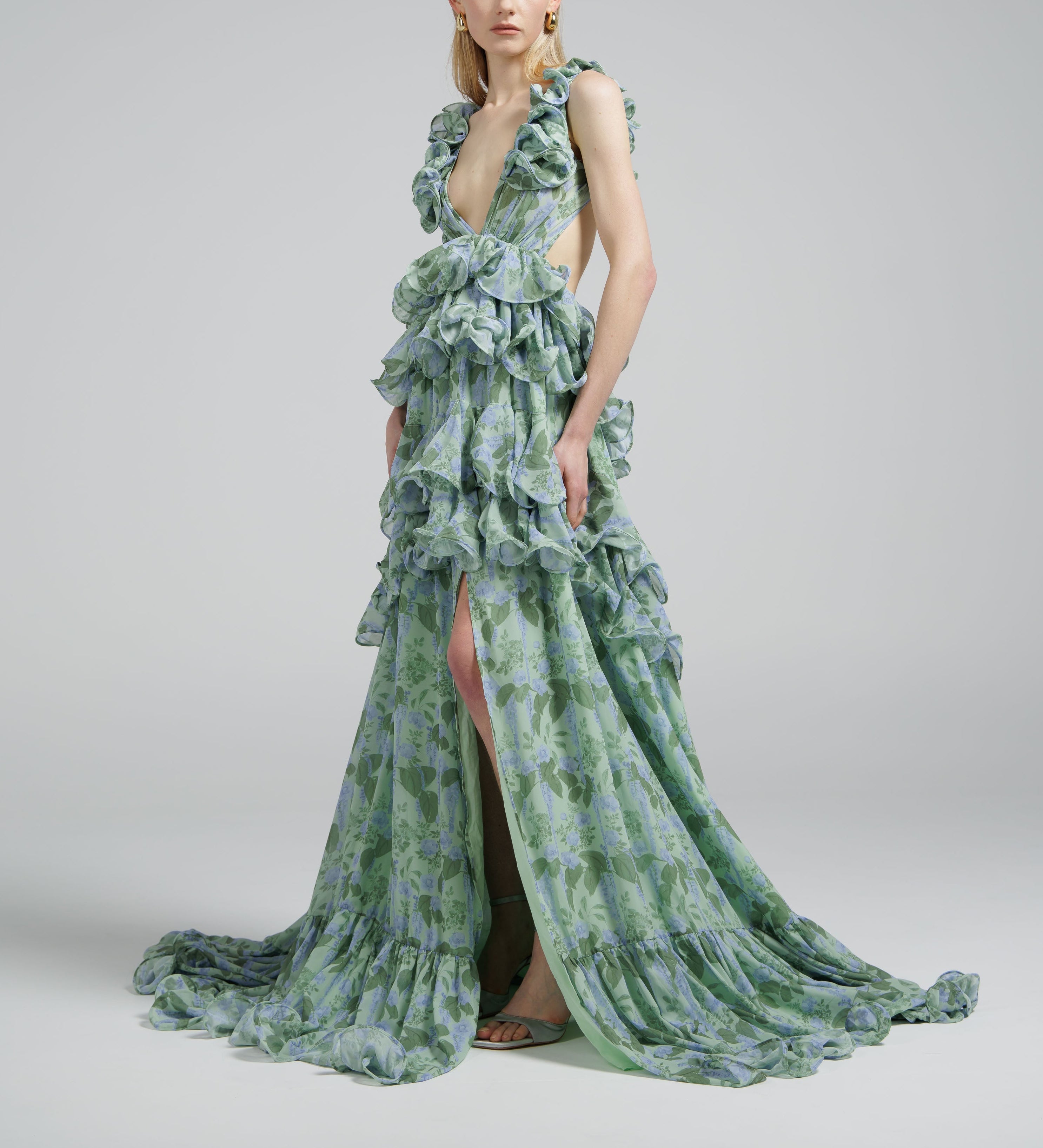 Floral Print Drift Plunge Gown