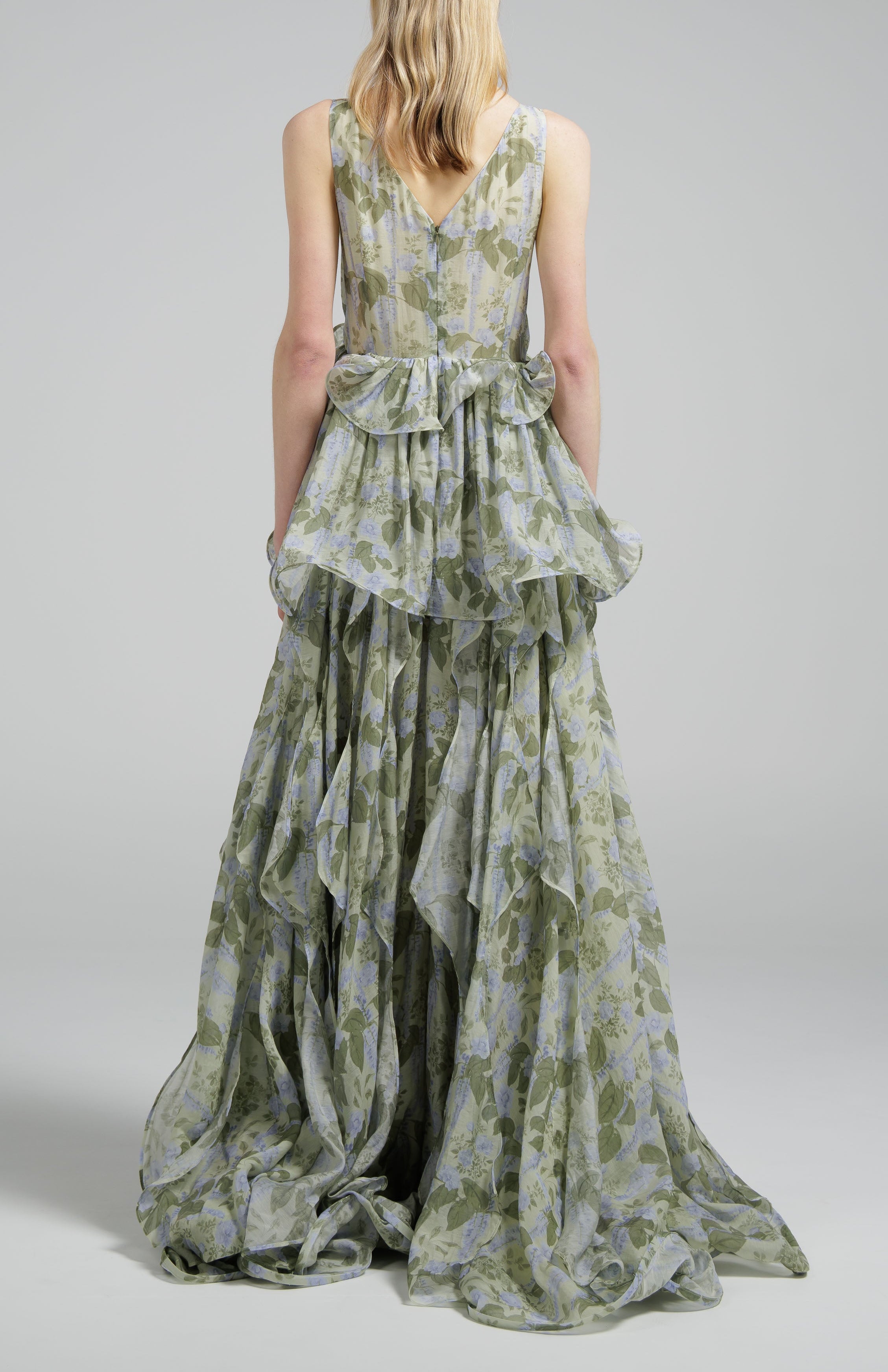 Garden Reverie Low Cut Ripple Gown
