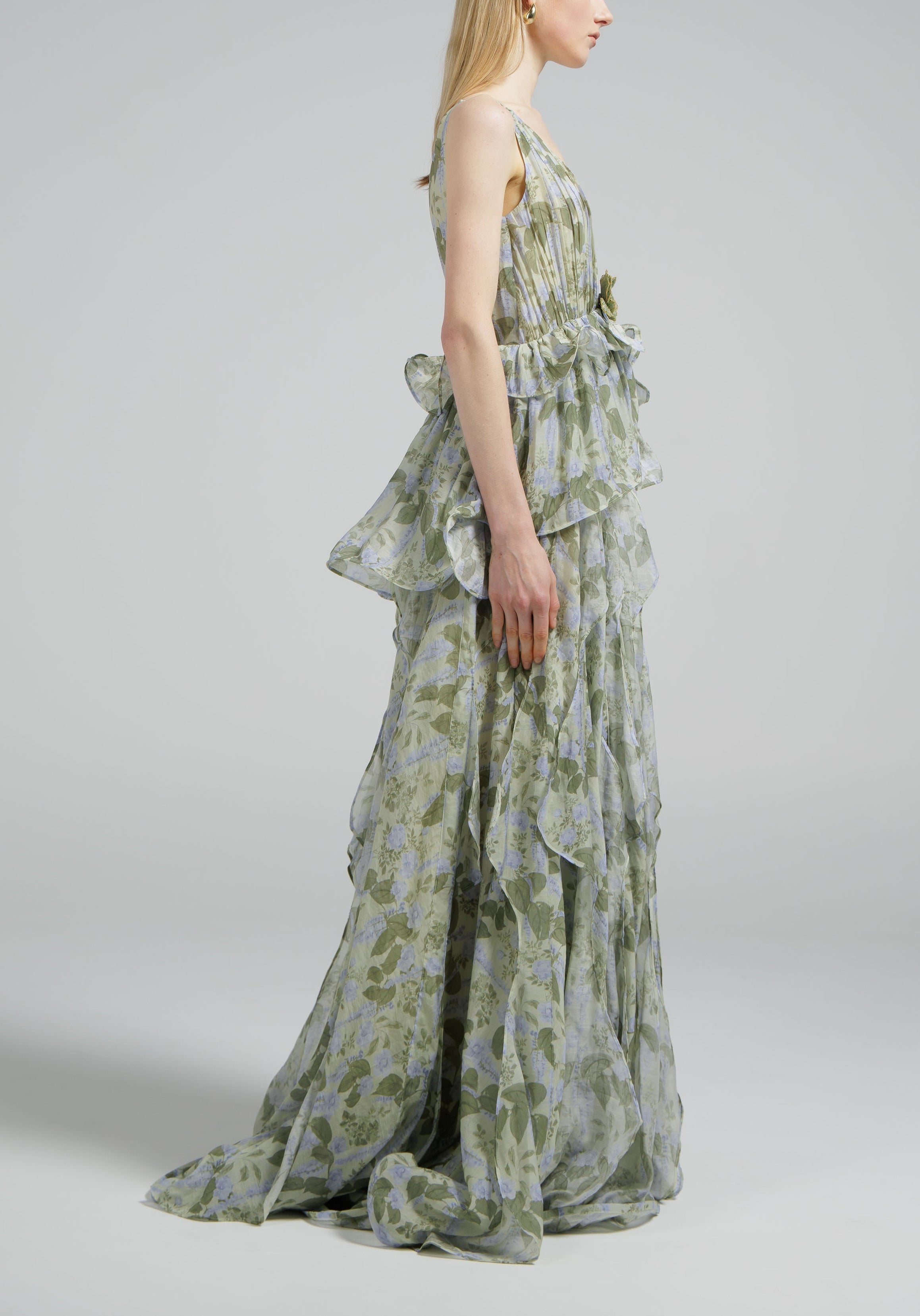Garden Reverie Low Cut Ripple Gown