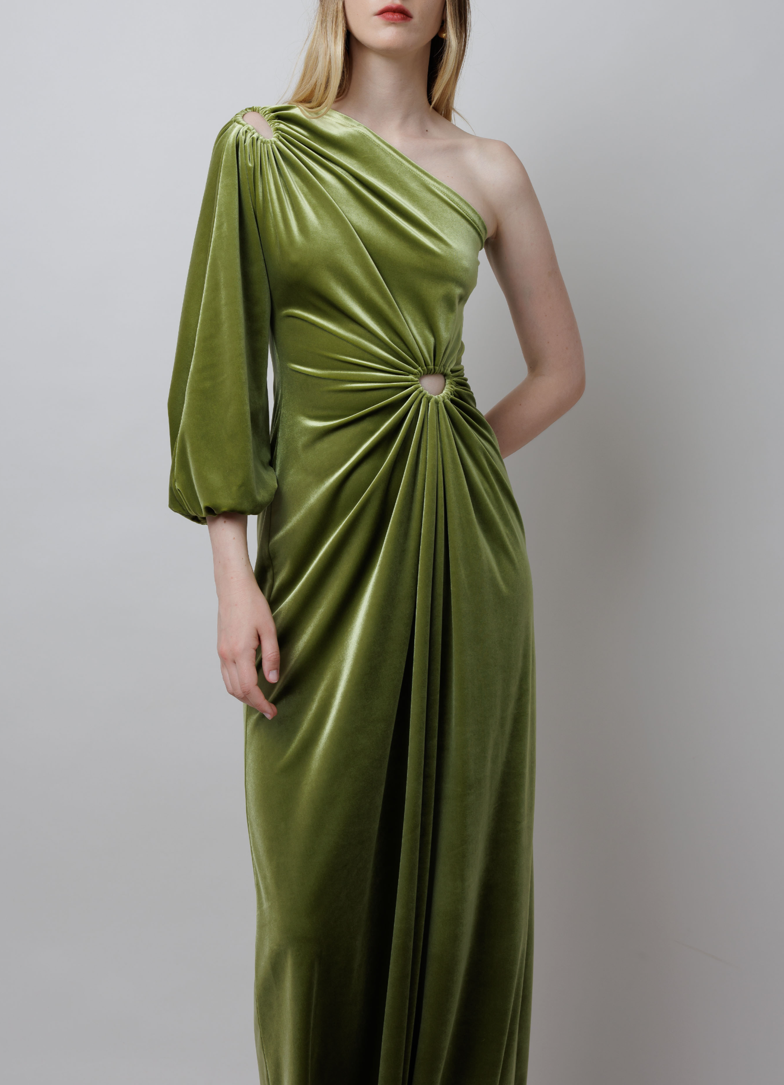 Asymmetrical Gathered Velvet Dress image 2