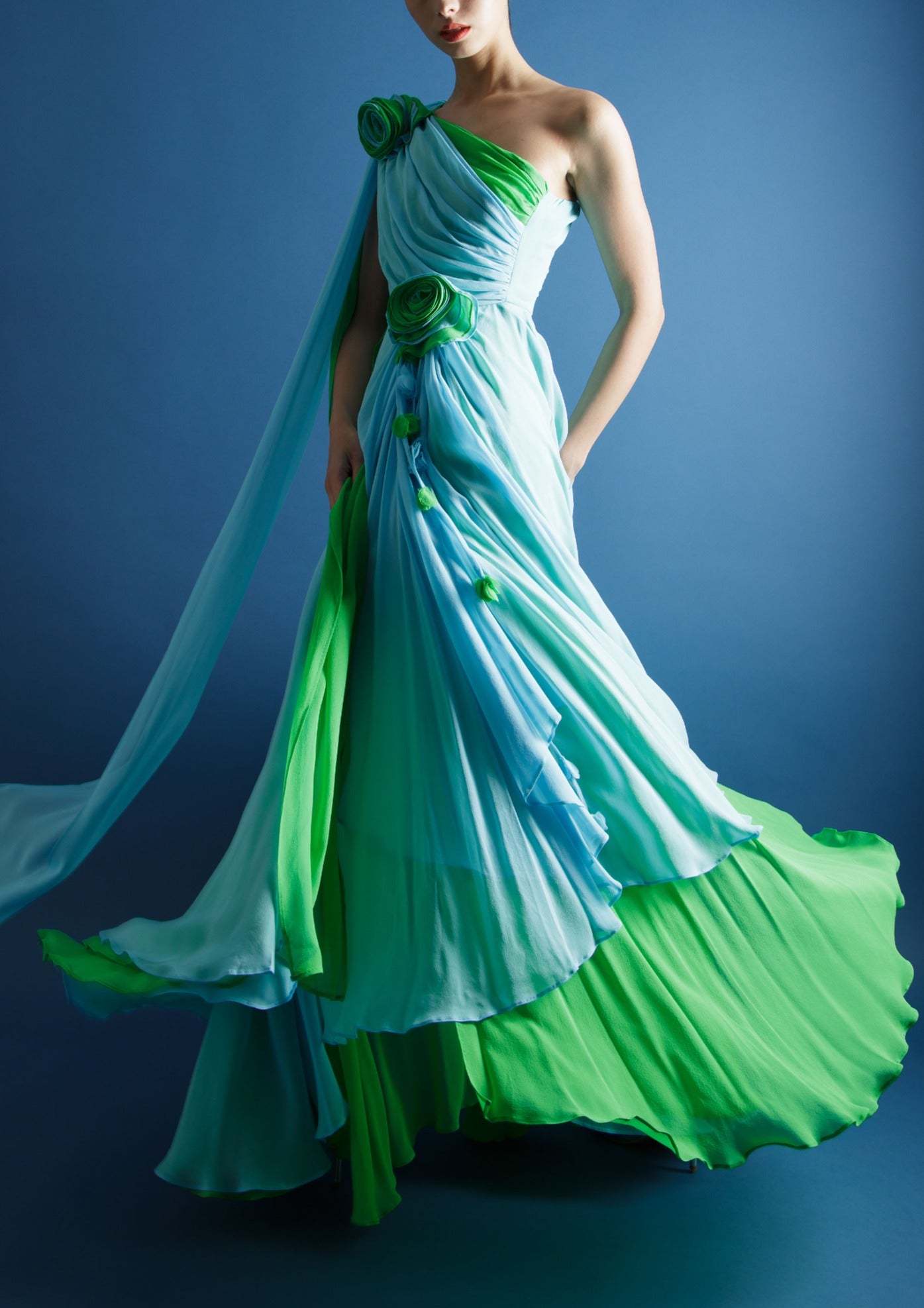 Asymmetrical Gathered Silk Dress image 1