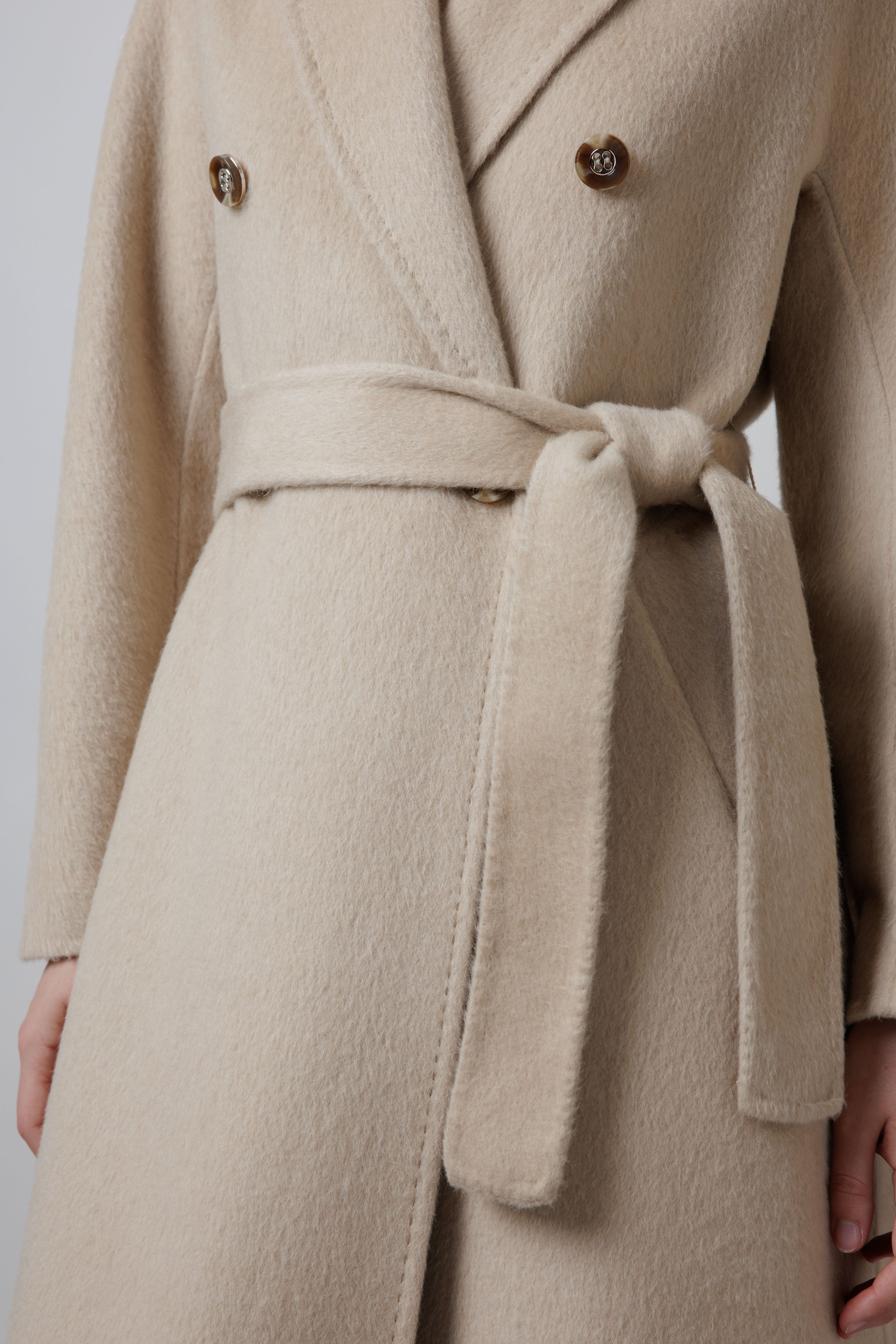 A-Line Camel Coat With Belt in White image 3