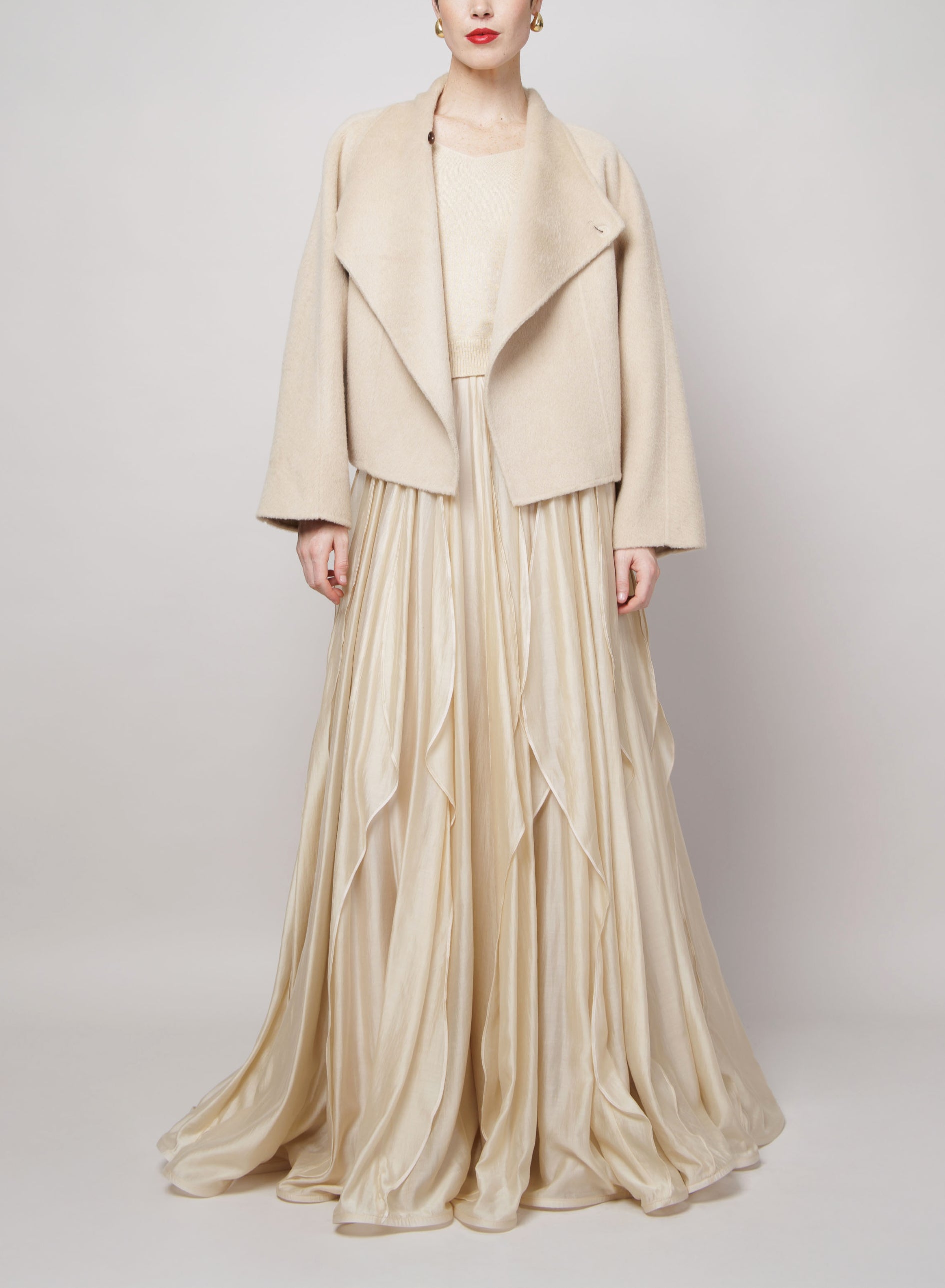 Cropped Camel Coat in White image 0