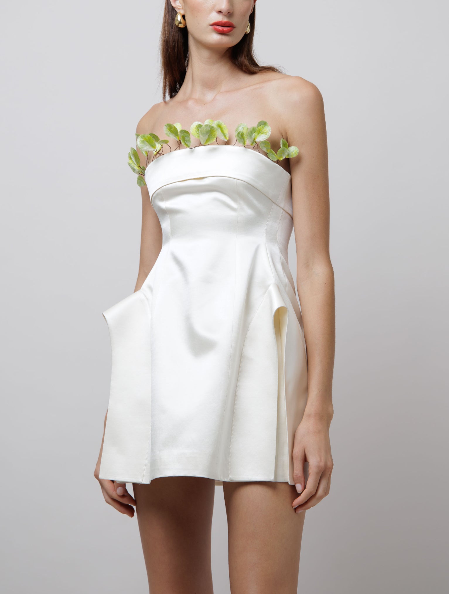 Structured Hip Dress with Silk Feathers image 2