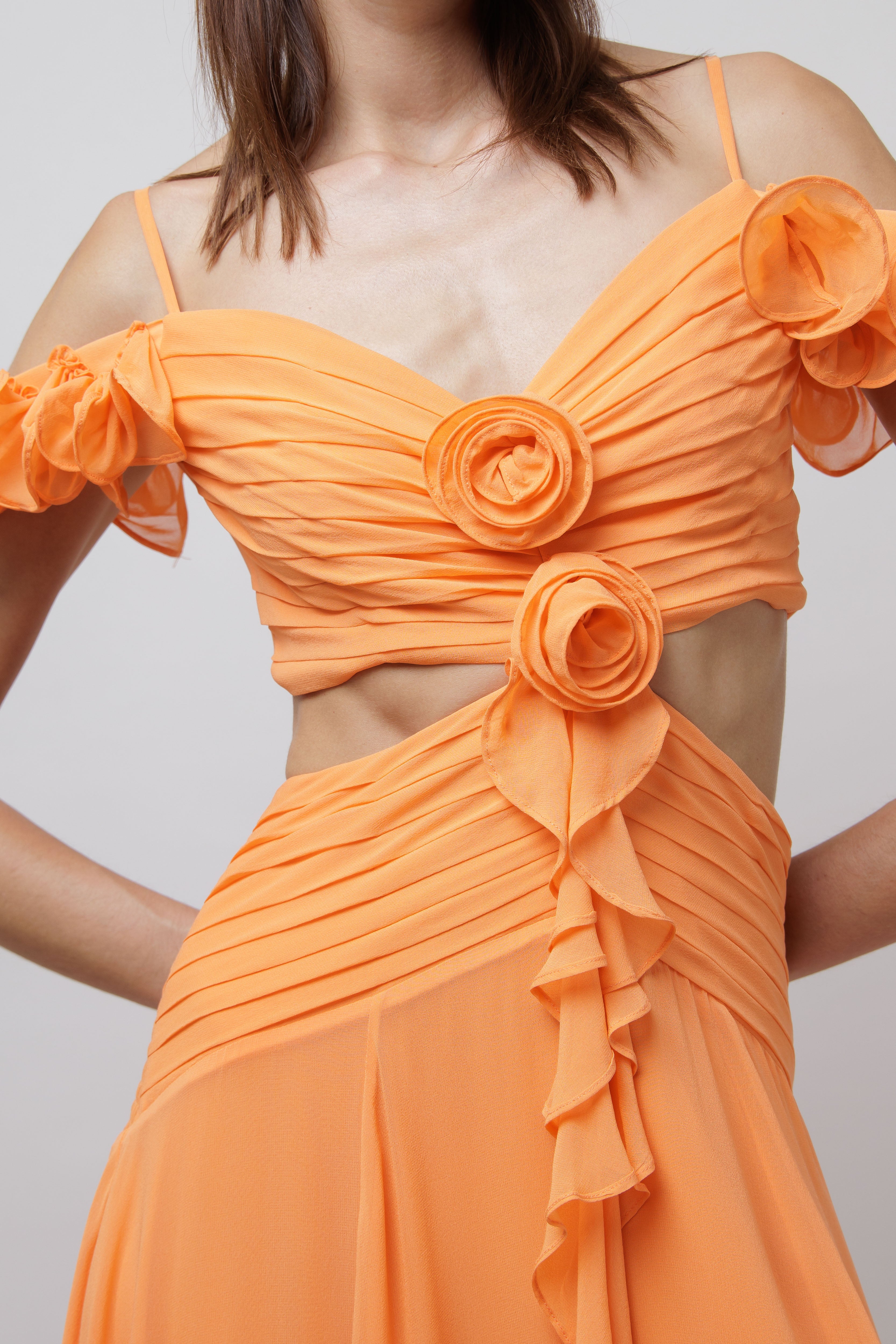 Silk draped sleeve cut-out maxi dress image 2