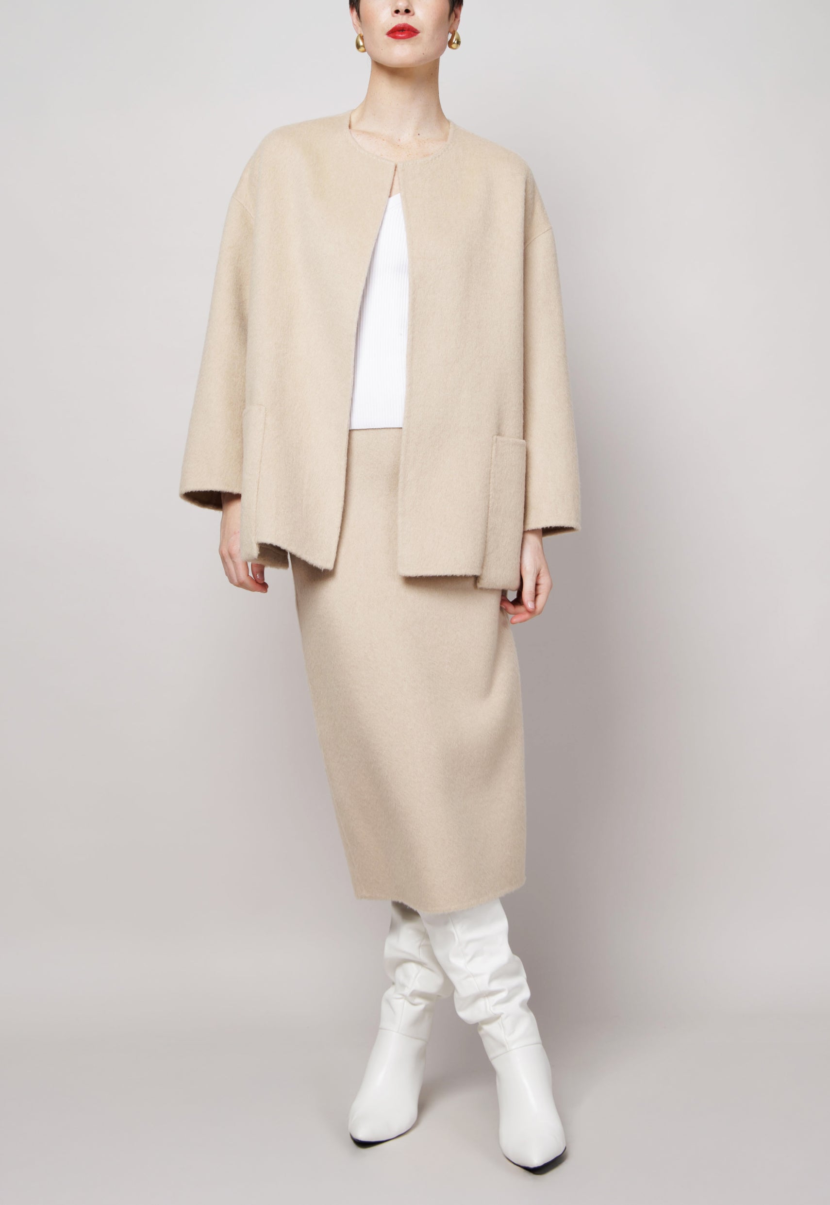 Statement Pocket Camel Coat in White image 0
