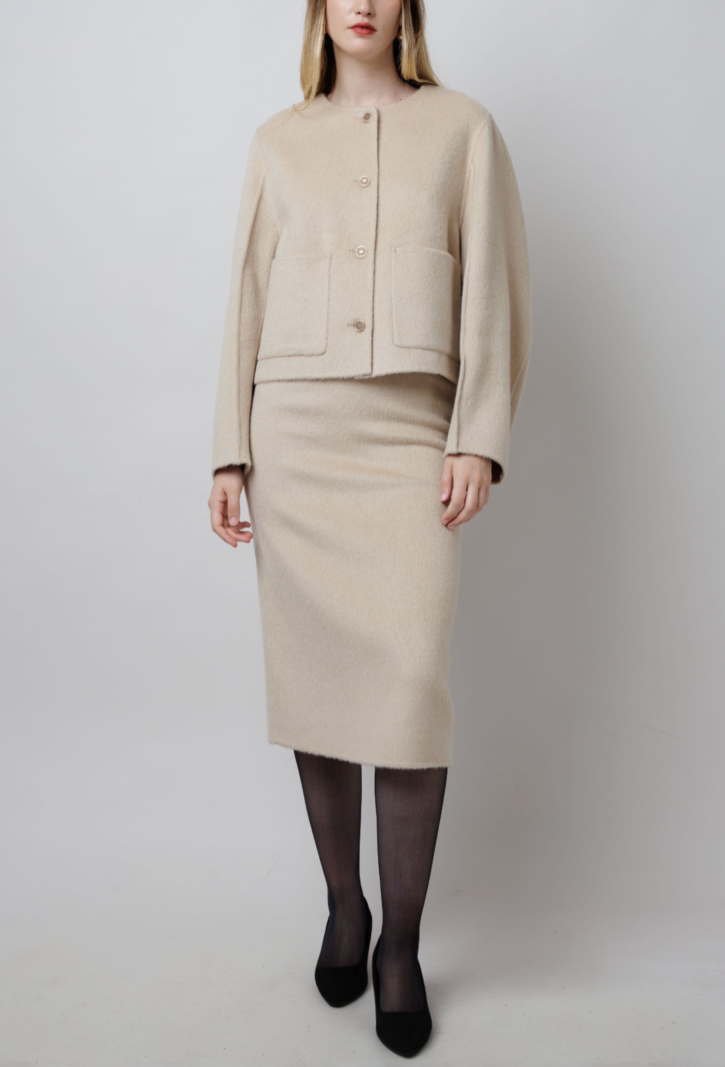 Cropped Camel Coat in White image 0