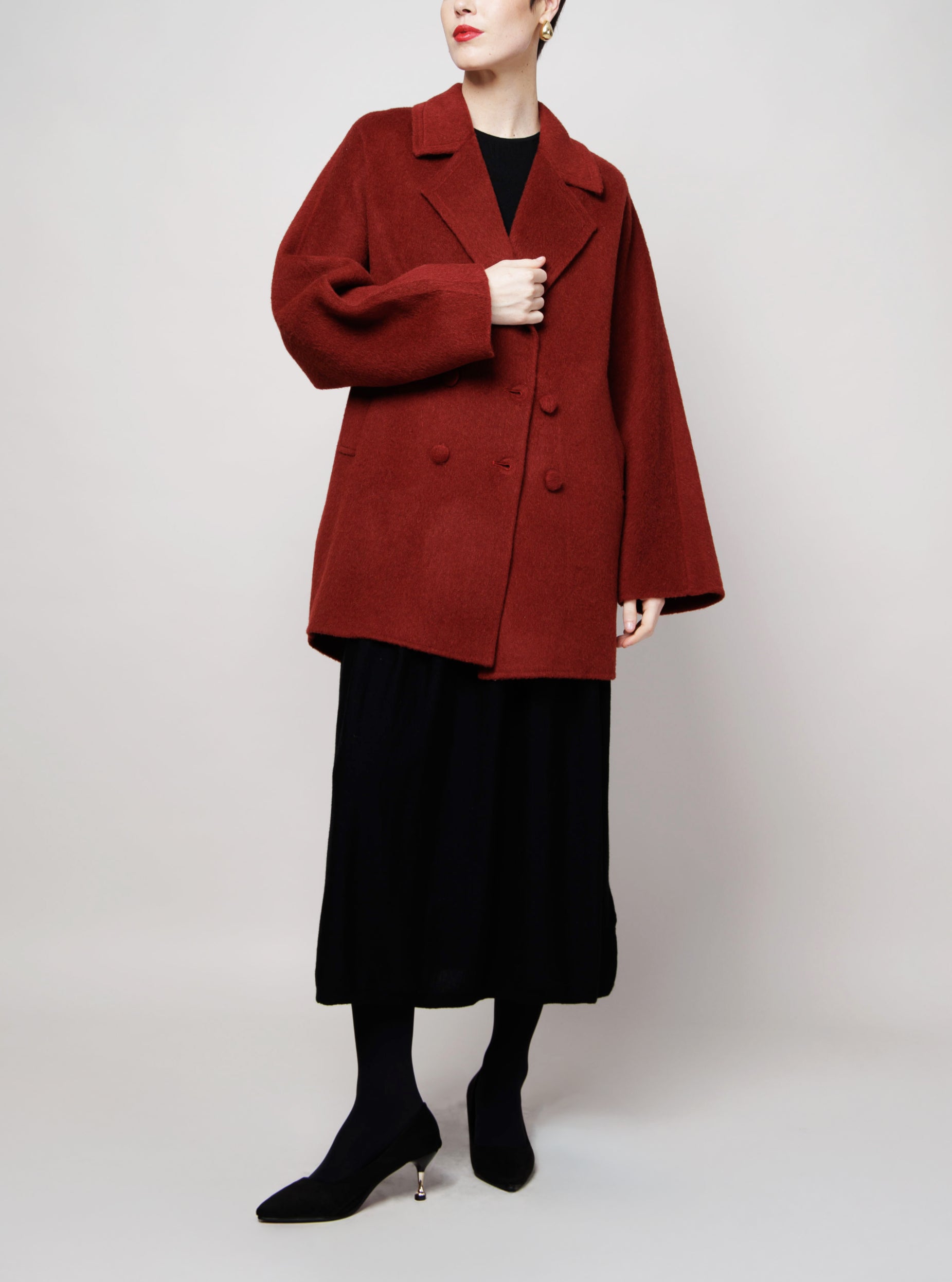 Double Breasted Camel Pea Coat in Red image 1