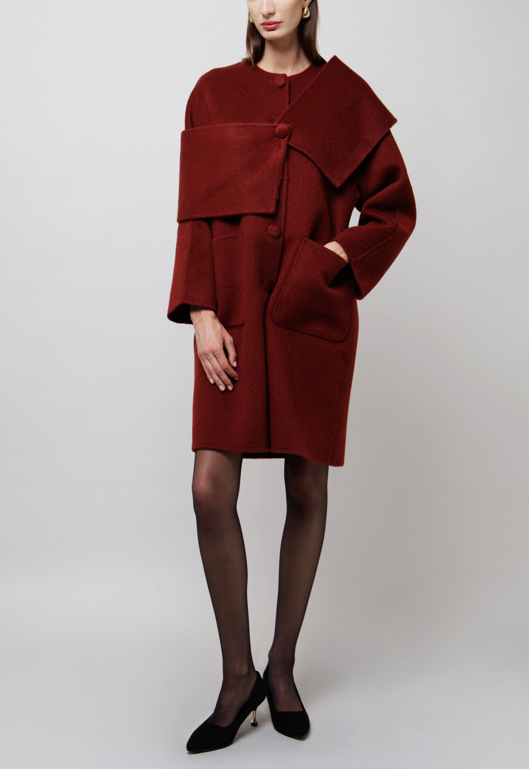 Statement Scarf Camel Coat in Red image 2