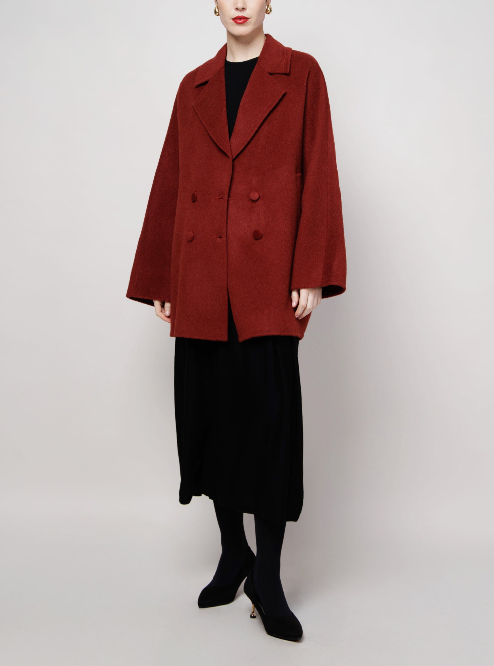 Double Breasted Camel Pea Coat in Red image 0
