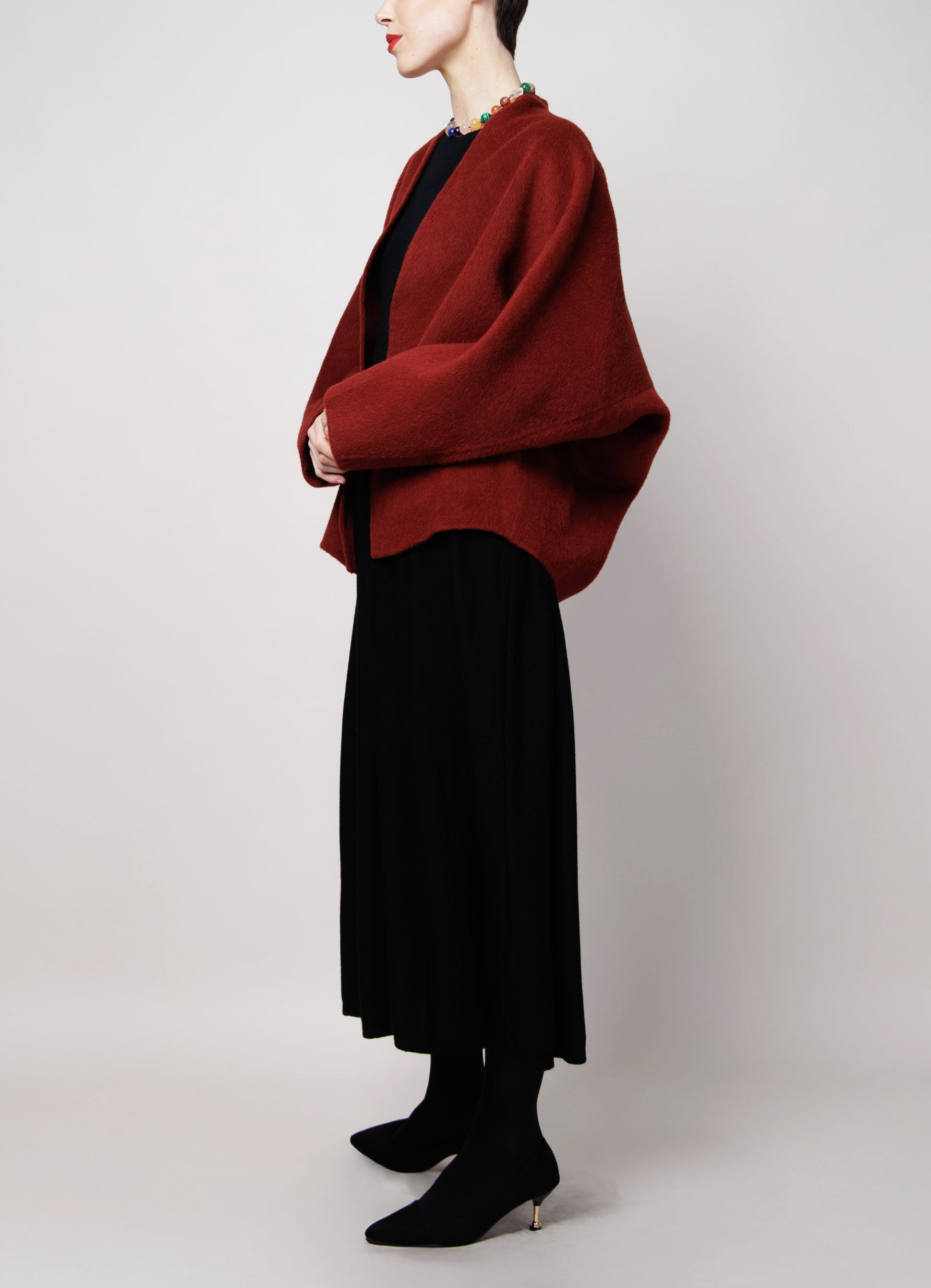 Cropped Kimono Camel Coat in Red image 3