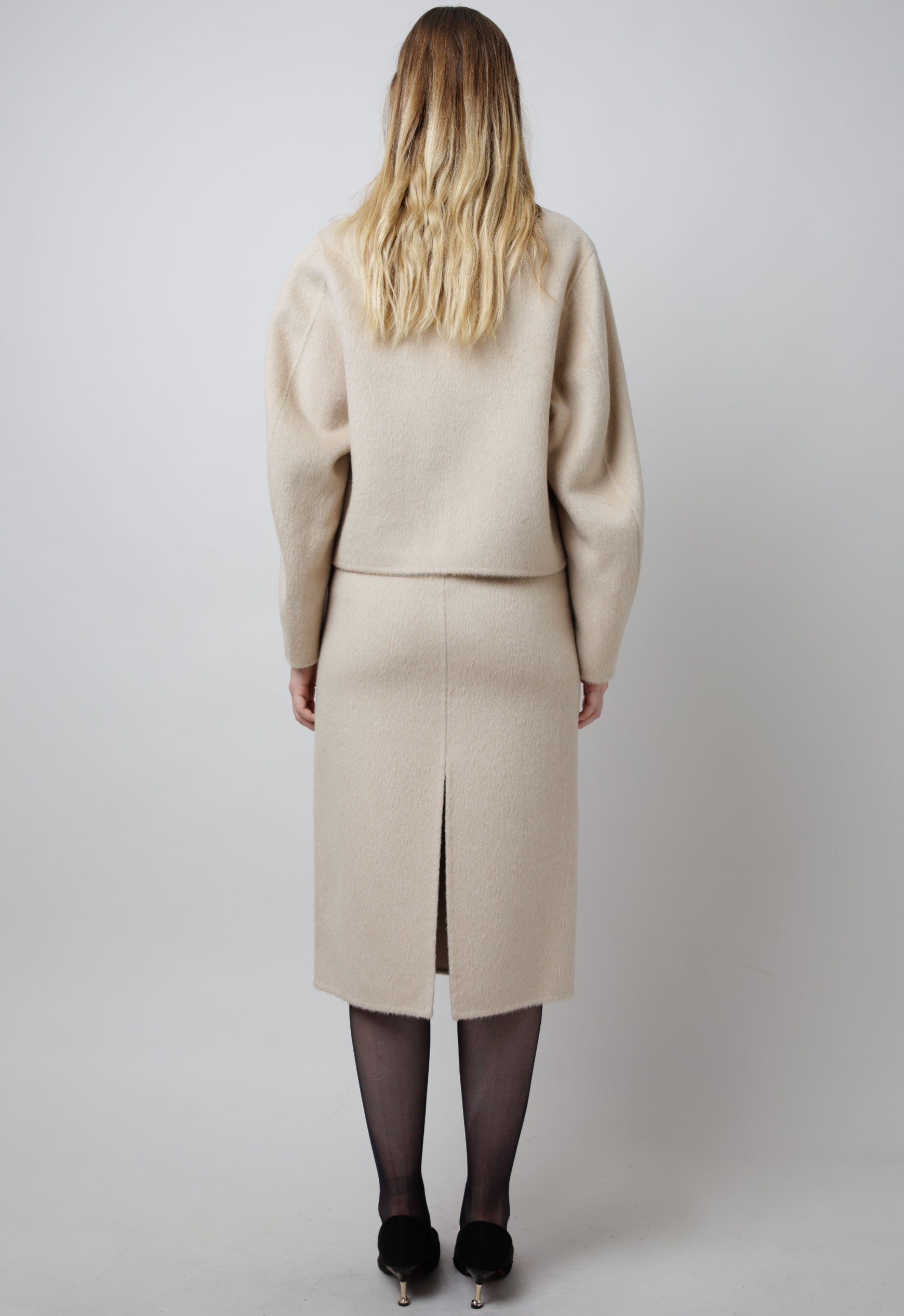 Cropped Camel Coat in White image 4