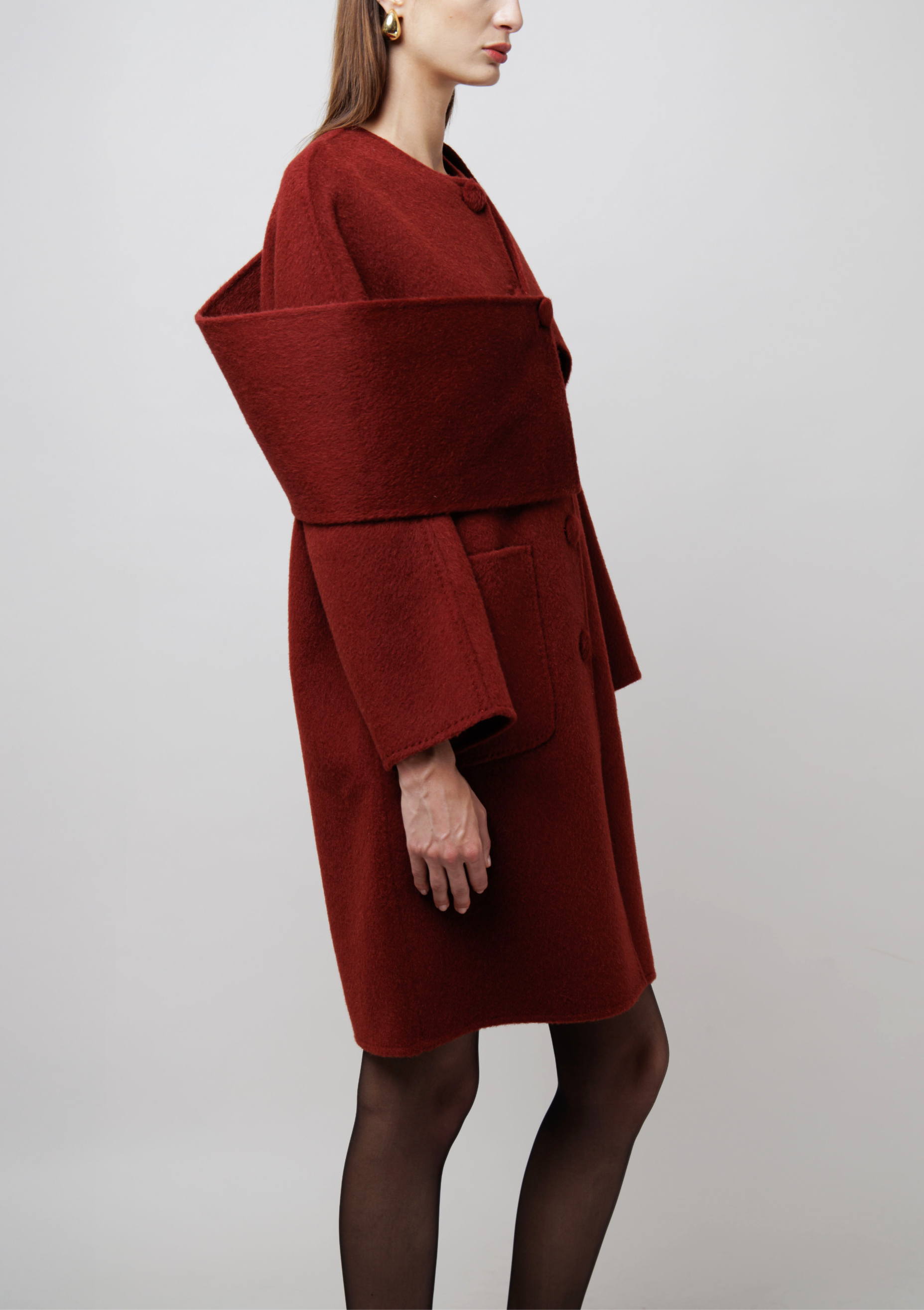 Statement Scarf Camel Coat in Red image 3