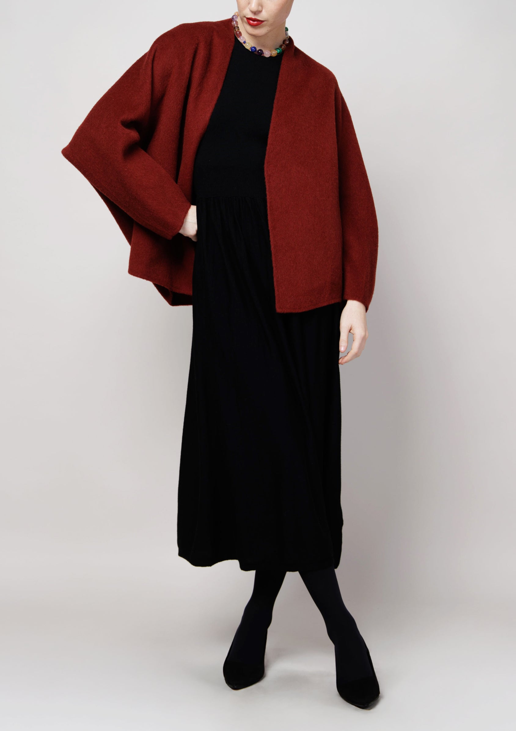 Cropped Kimono Camel Coat in Red image 1