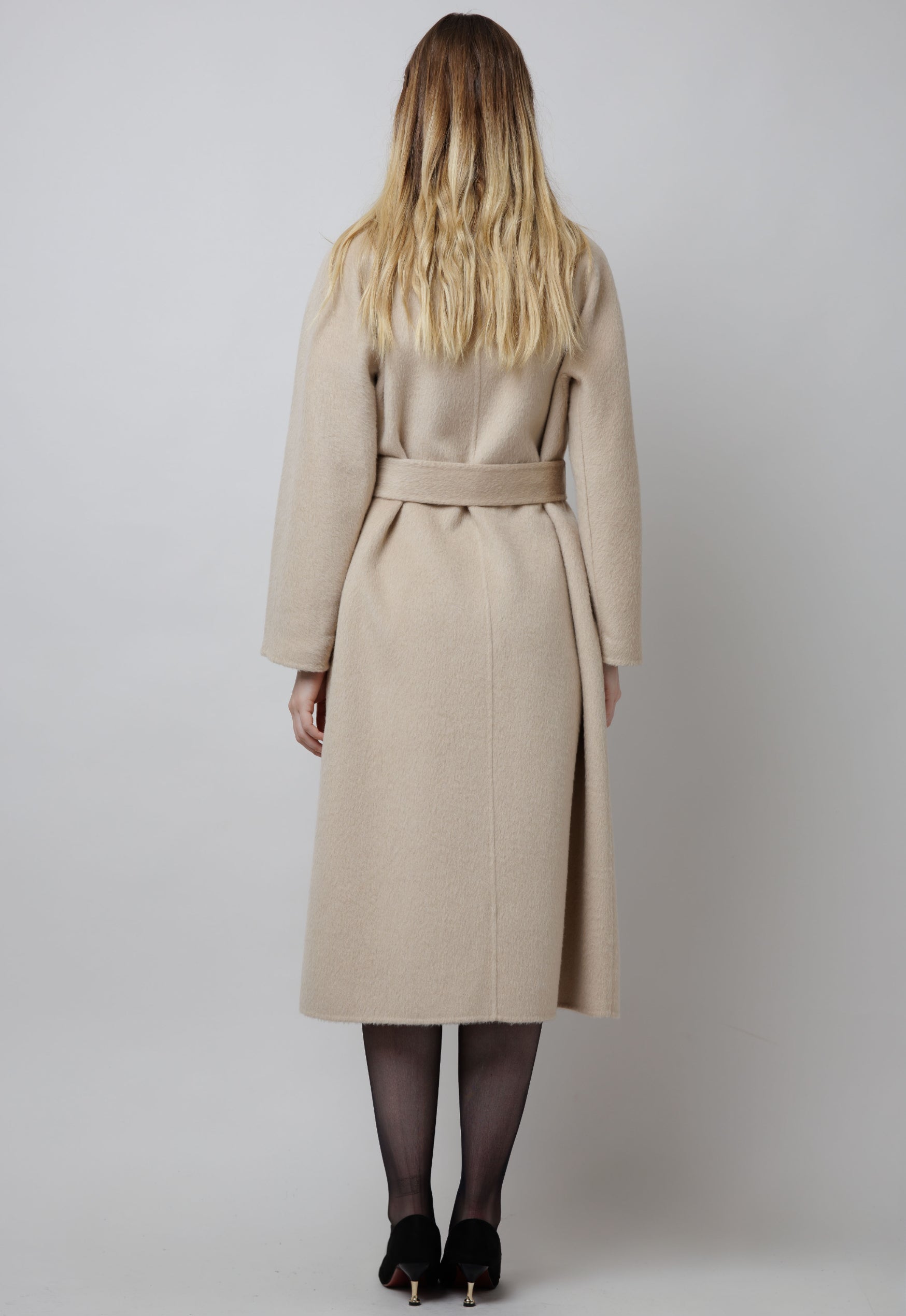 A-Line Camel Coat With Belt in White image 4