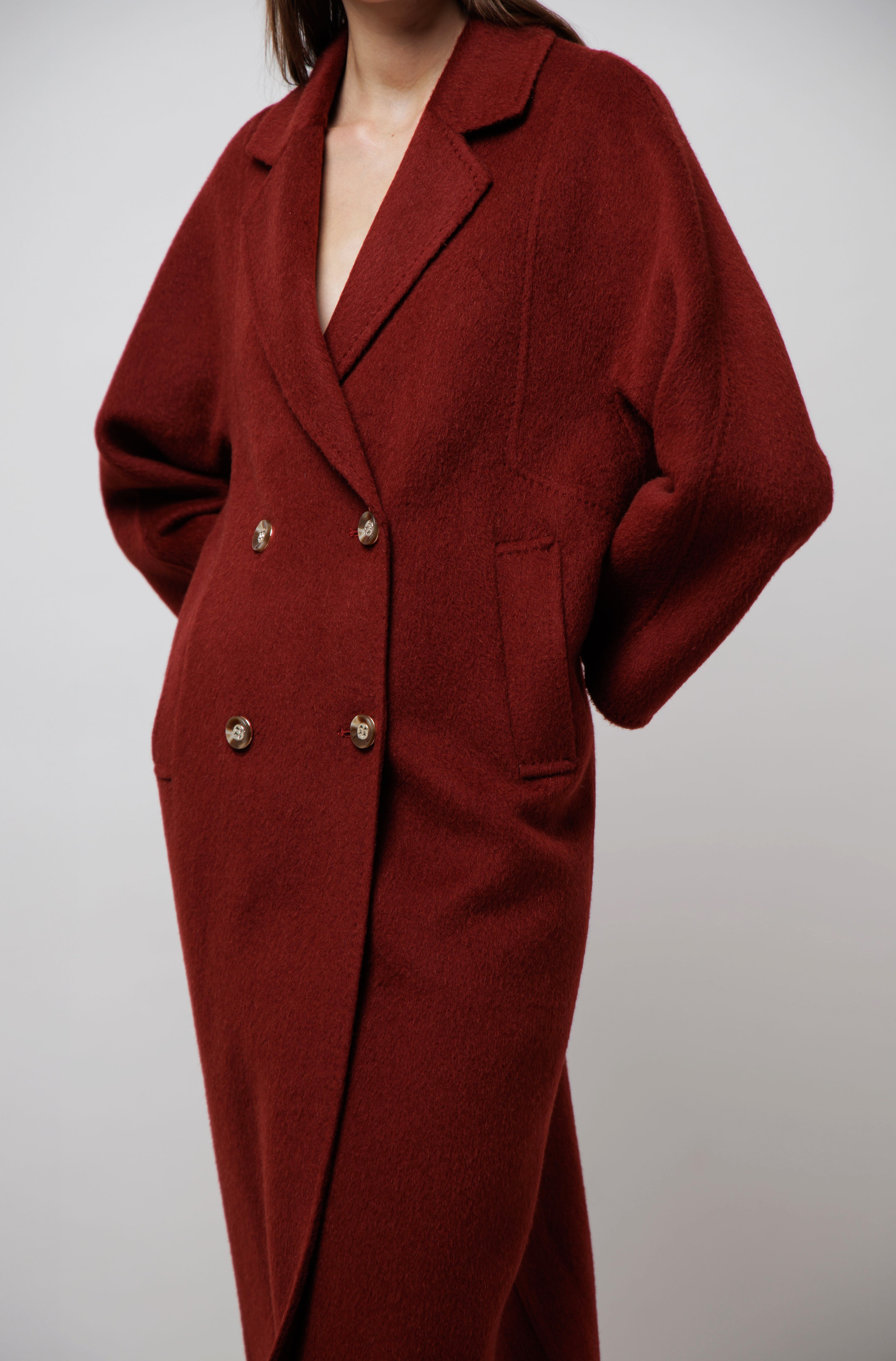 Double Breasted Camel Coat in Red image 3