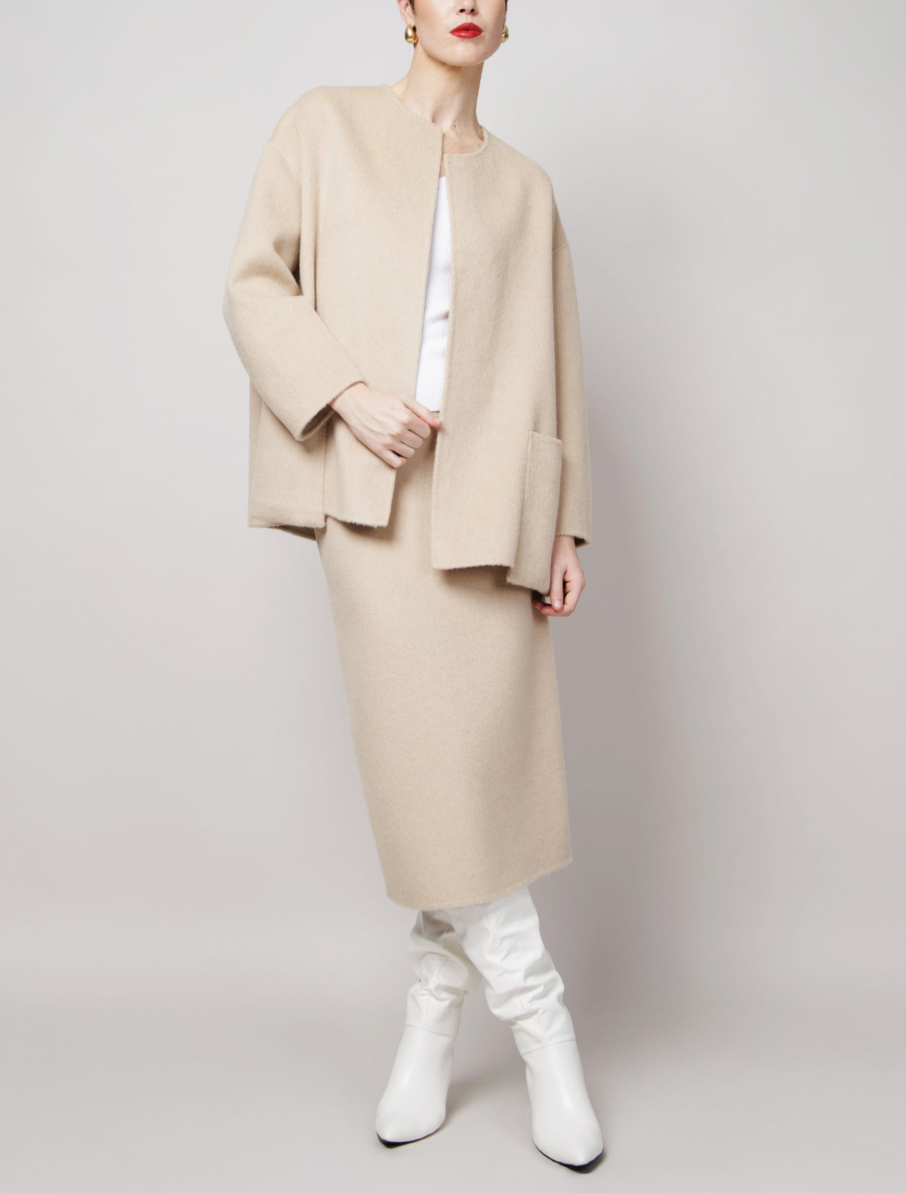 Statement Pocket Camel Coat in White image 2