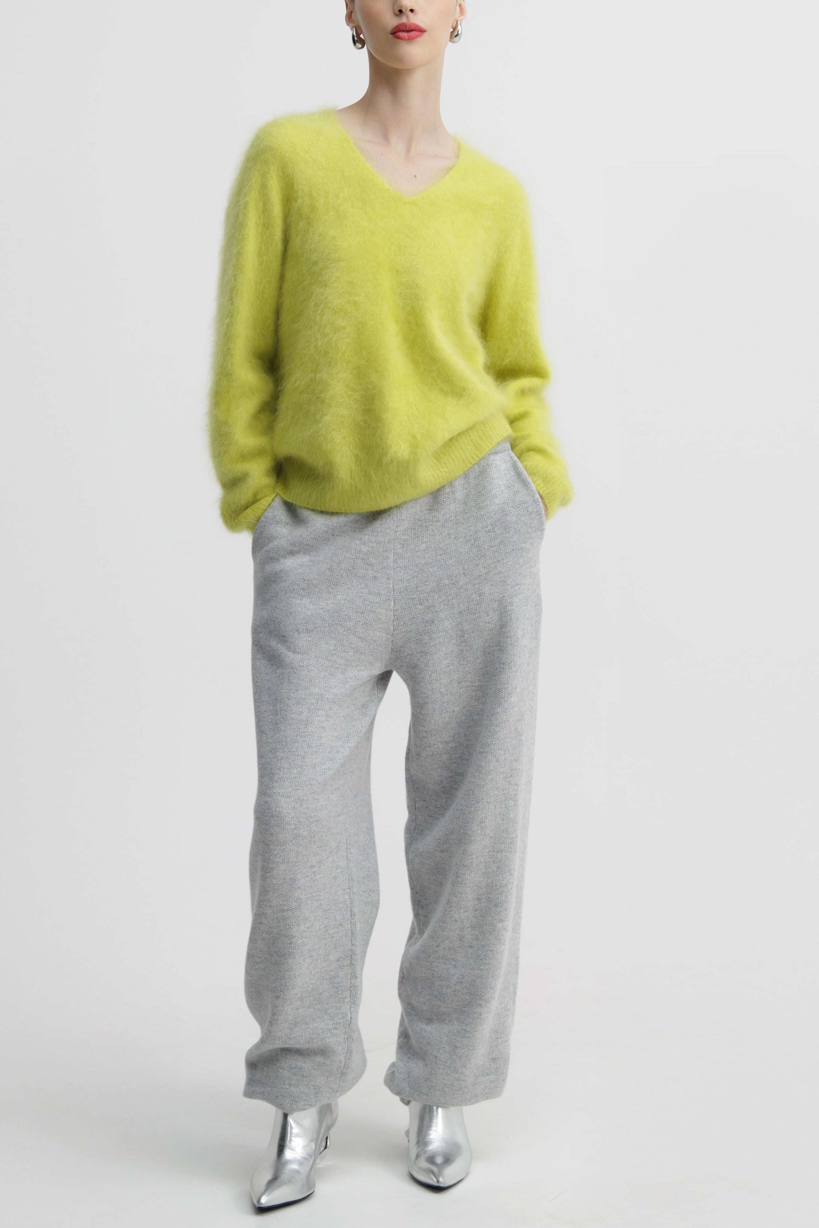 Orchid Ash Relaxed Pant in wool, front view.