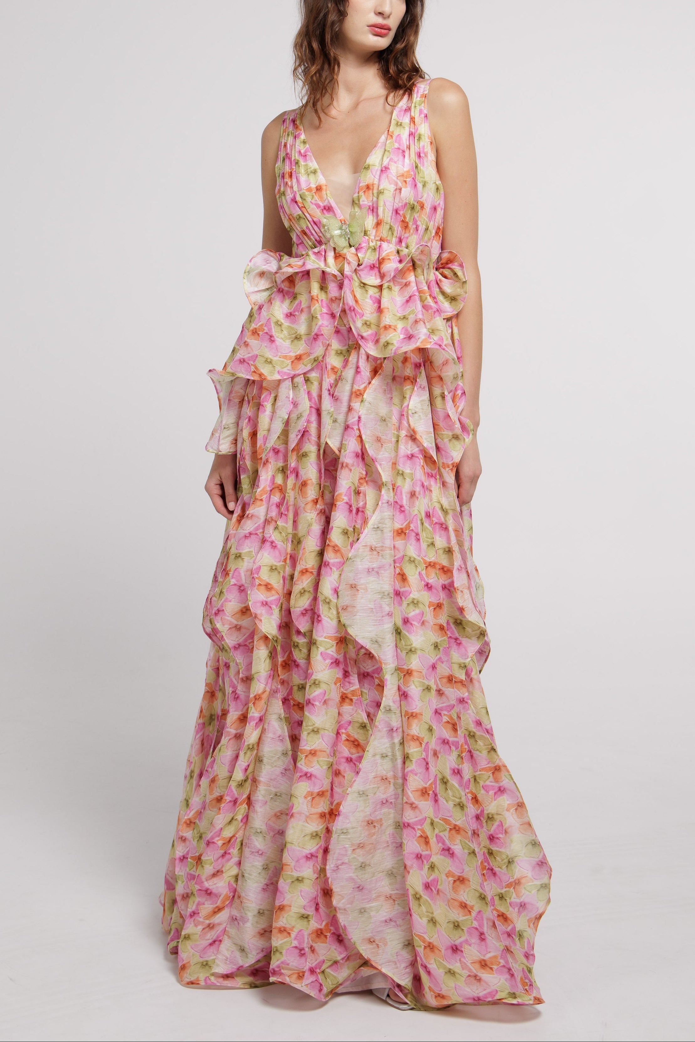 Floral Reverie Plunging Drift Gown