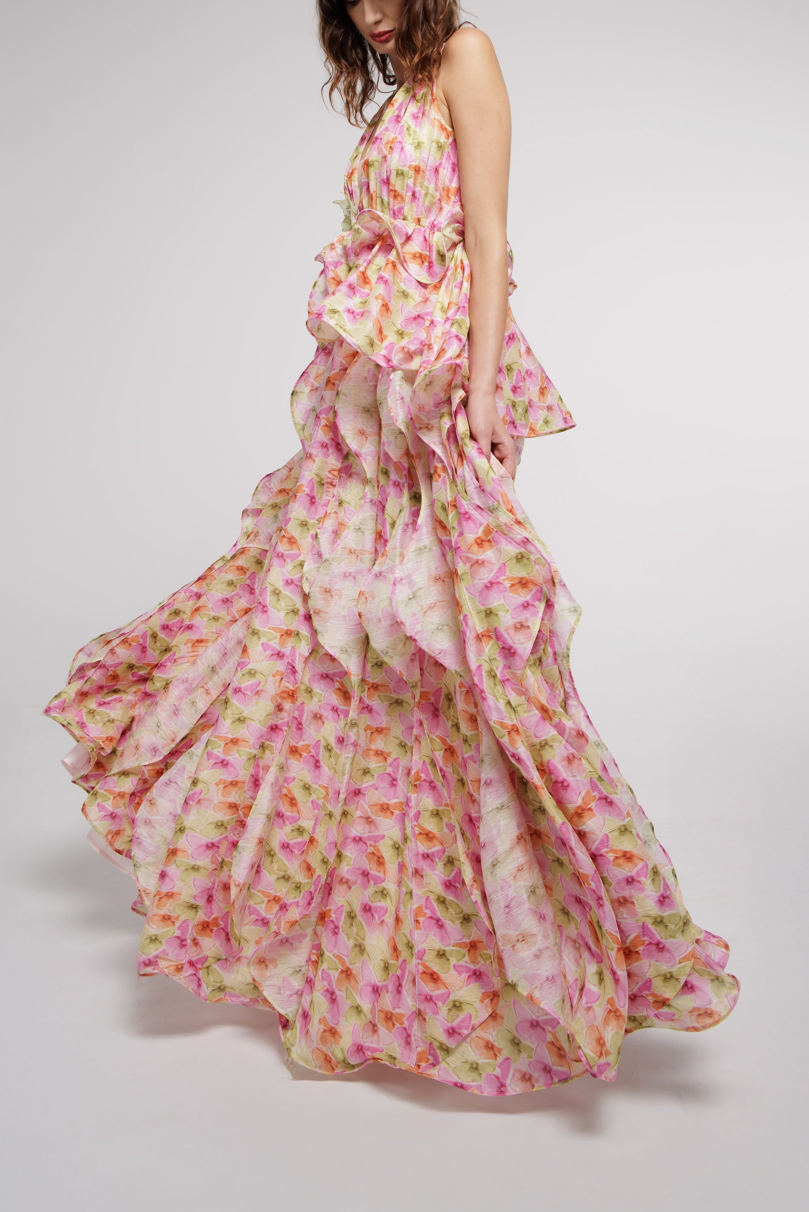 Floral Reverie Plunging Drift Gown