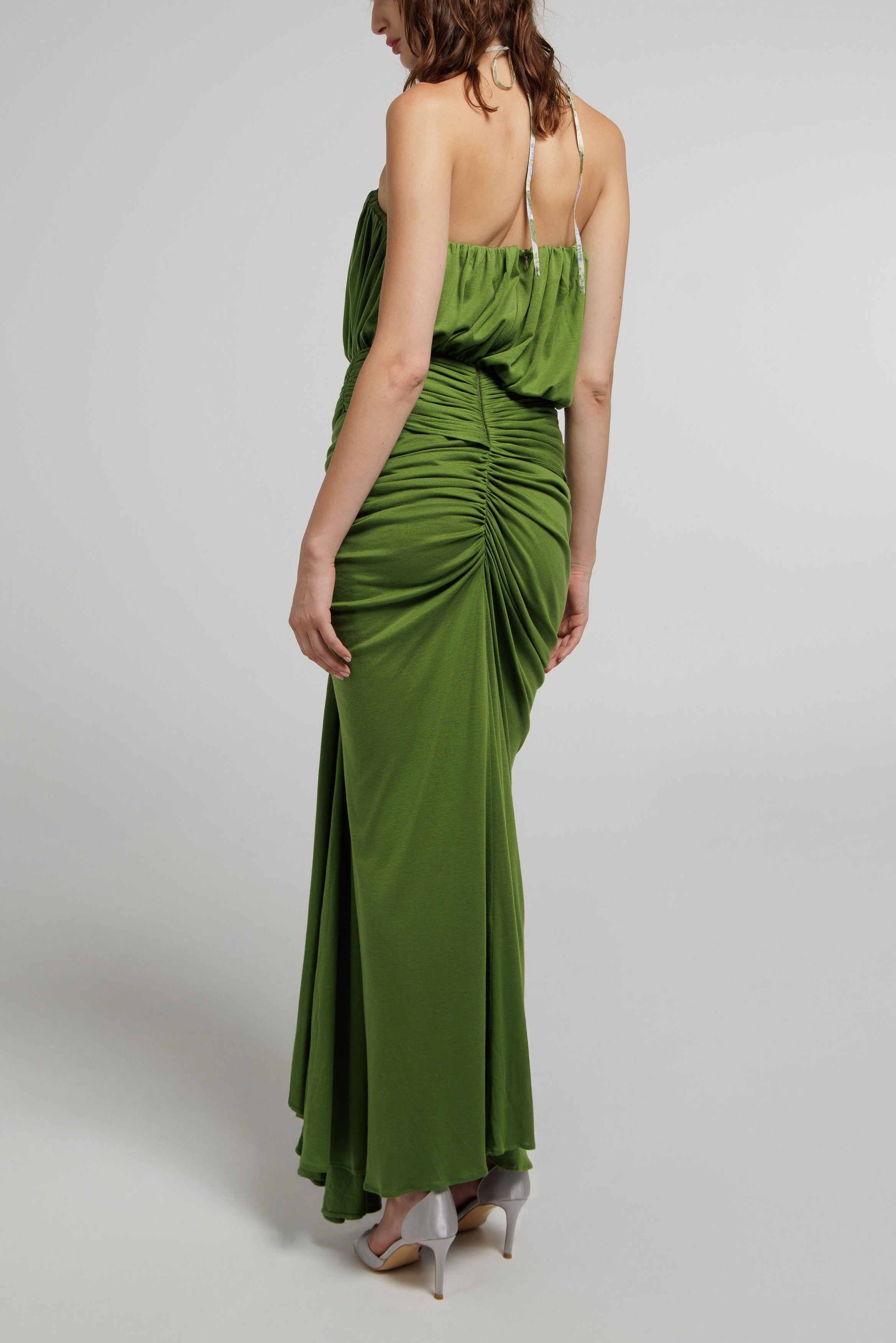 Strapless Draped Slit Gown