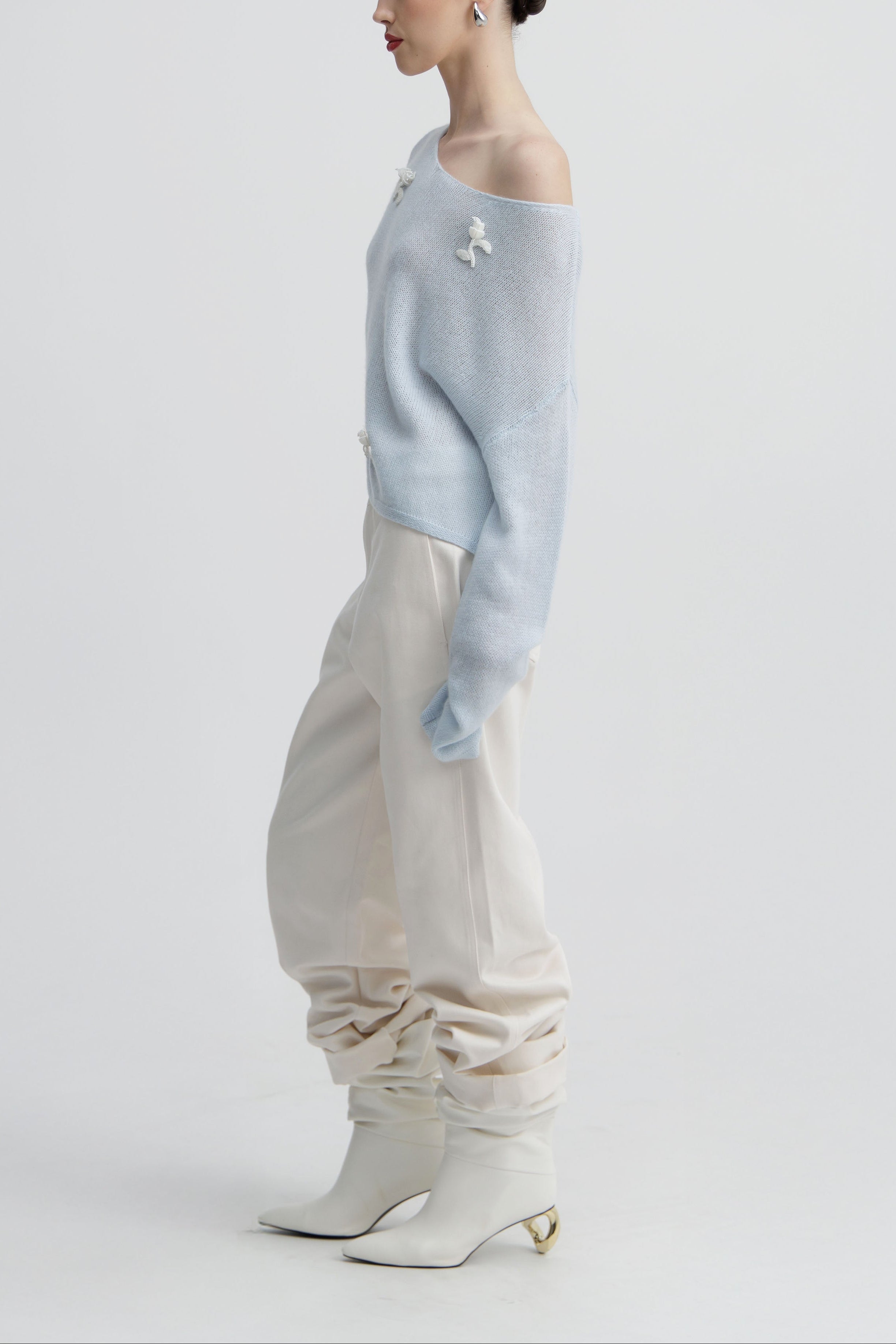 Pale Iris Slouched Embroidered Knit