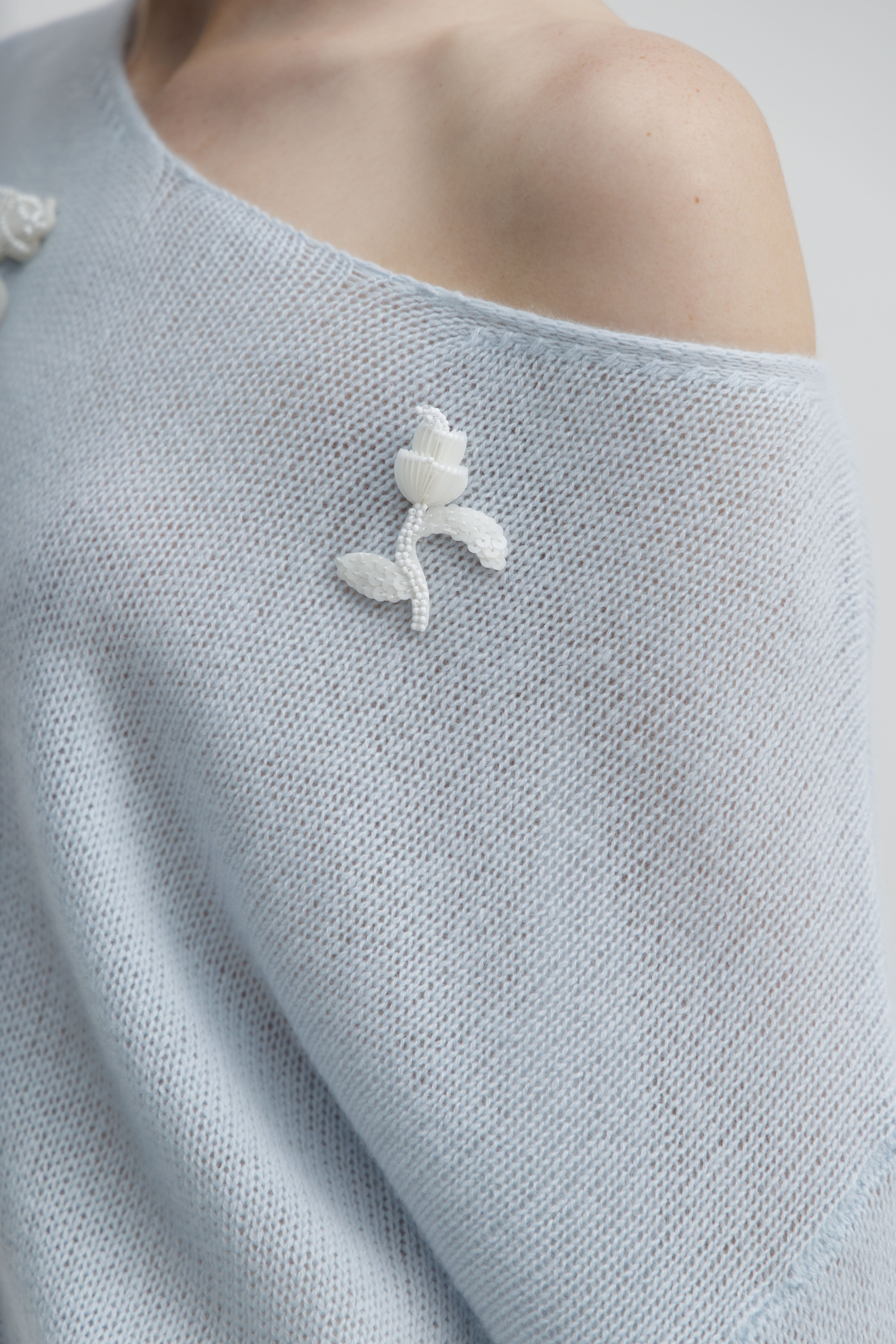 Pale Iris Slouched Embroidered Knit