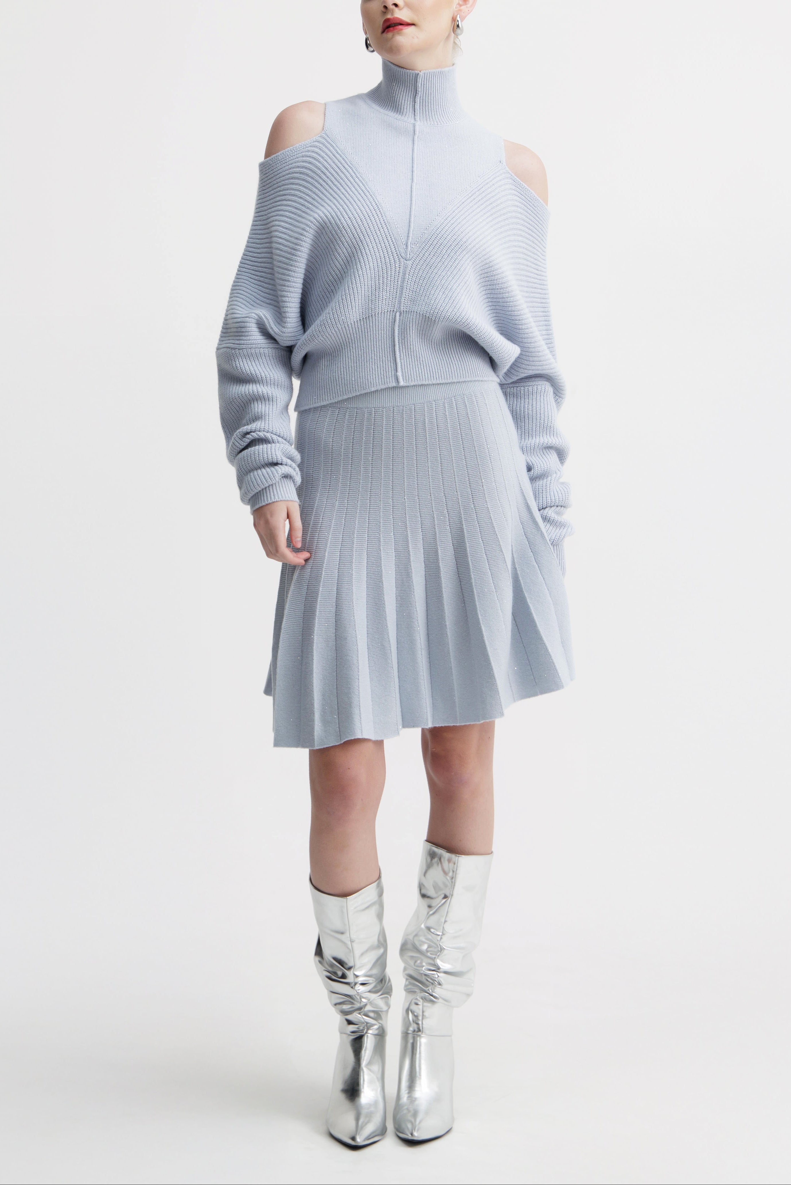 Pale Iris Pleated Knit Skirt